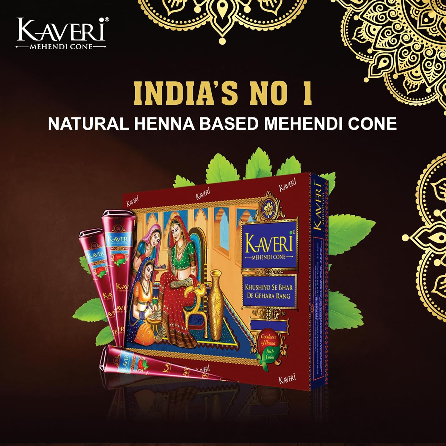 Kaveri Mehendi Cone Herbal Pure Leaves of Natural Henna for Hand Design on Festivals & Special Occasions (Pack of 12 Piece) image number 4