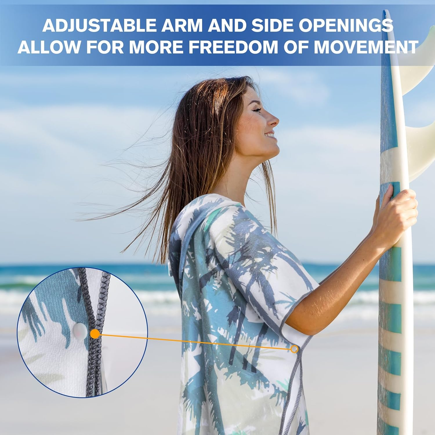 Queenshin Extra Large Coconut Tree Hooded Beach Towel, Quick Dry Microfiber Adults Poncho Changing Pool Towel Robe 35 X 40 Inch image number 3