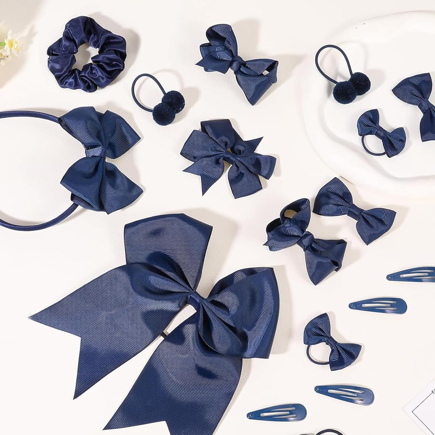SSKHE Girls Hair Accessories Navy Blue 48 Pieces Hair Bows for Girls with Navy Headband, Blue Hair Clips, Ponytail Holders, Navy Blue Hair Accessories for Kids School image number 5