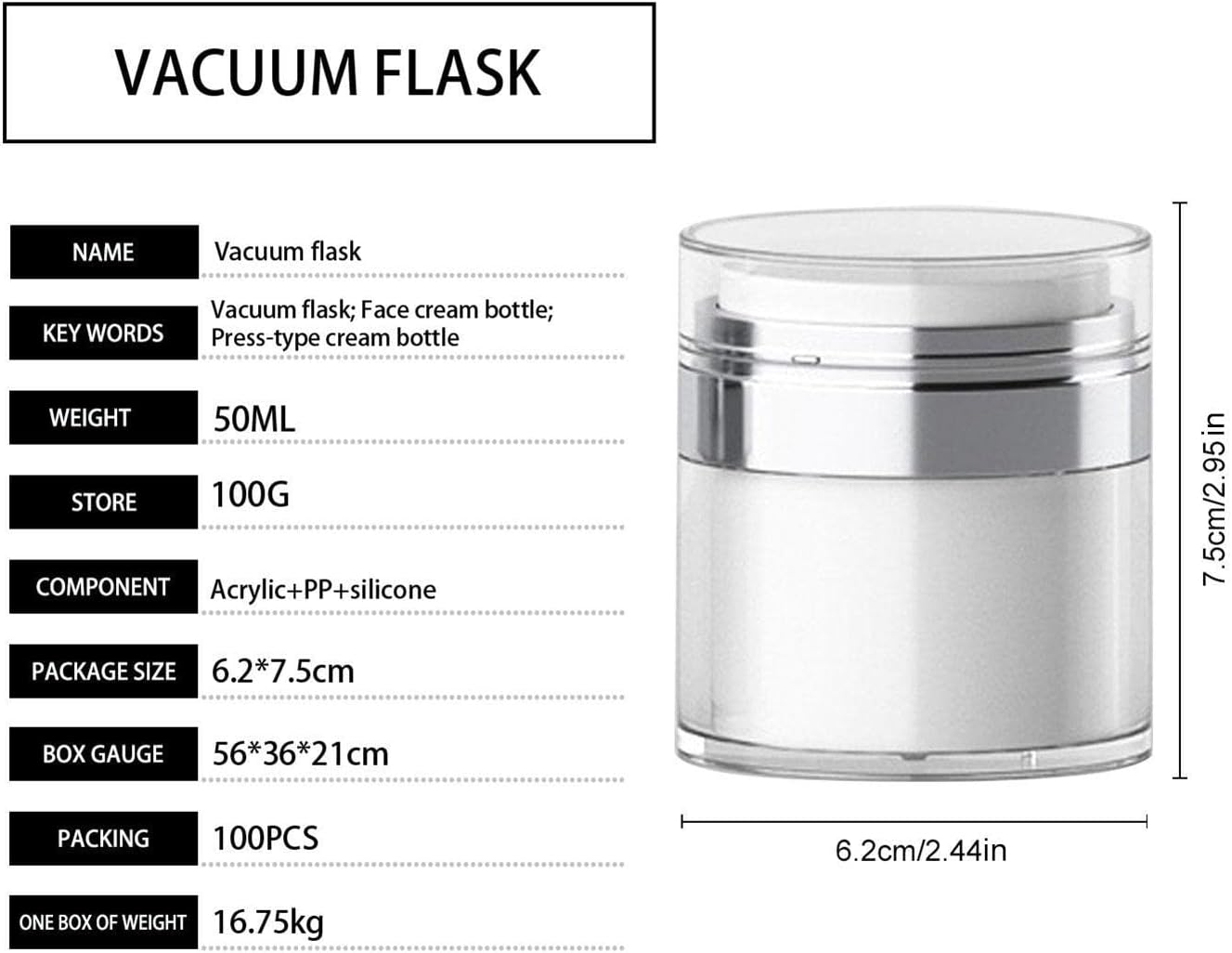 Pump Bottle Dispenser | Airless Pump Jar | Moisturiser Pump Dispenser Airless Pump Bottle | 15/30/50Ml Refillable Portable Cosmetic Container image number 3