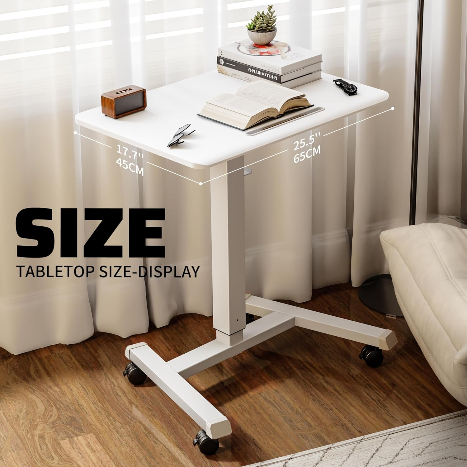 ERGOMAKER Mobile Standing Desk Pneumatic Adjustable Height 25.6 X 17.7 Inch Mobile Desk Adjustable Height on Wheels，Sit Stand up Desk Home Office Computer Desk, White + Single - White image number 6