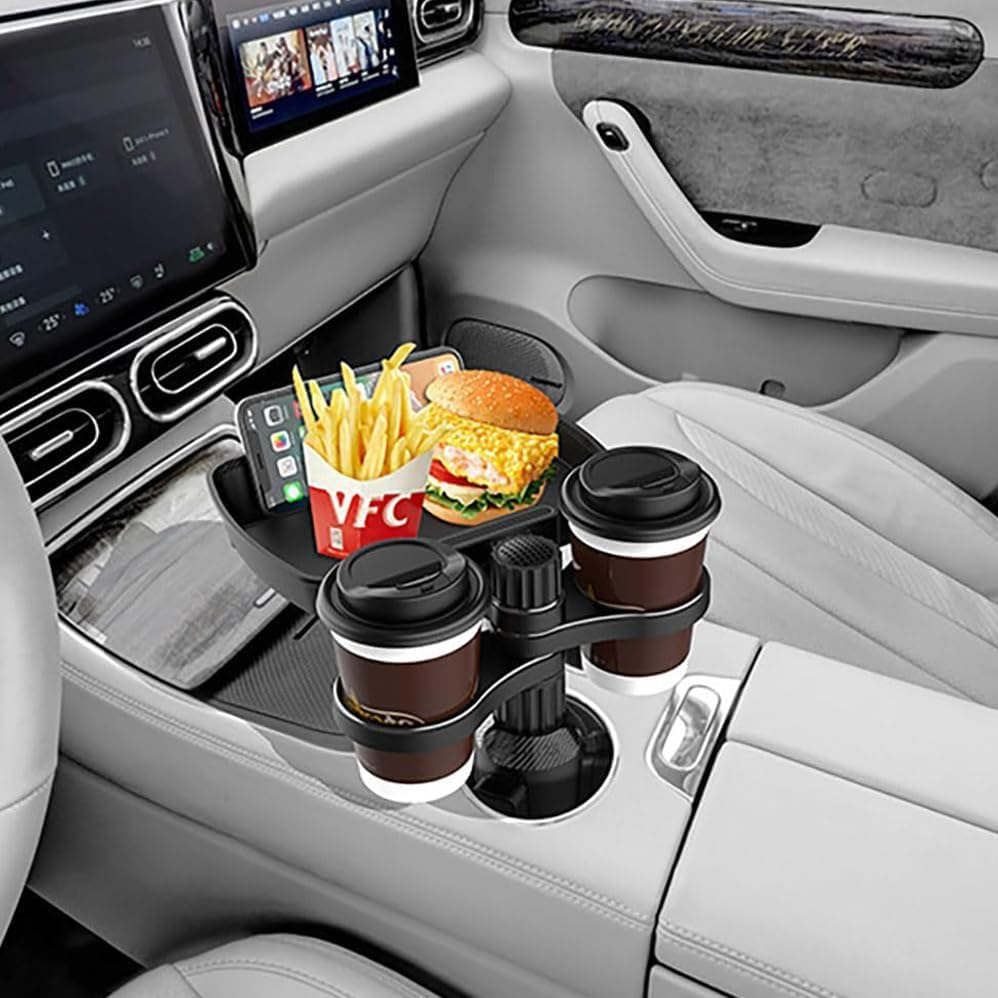Betterlifewj 3-In-1 Car Cup Holder Extender, Essential Car Accessory for Road Travel, 360 &deg; Rotating Snack Tray for Cars, Dual Cup Holders for Placing Drinks image number 1