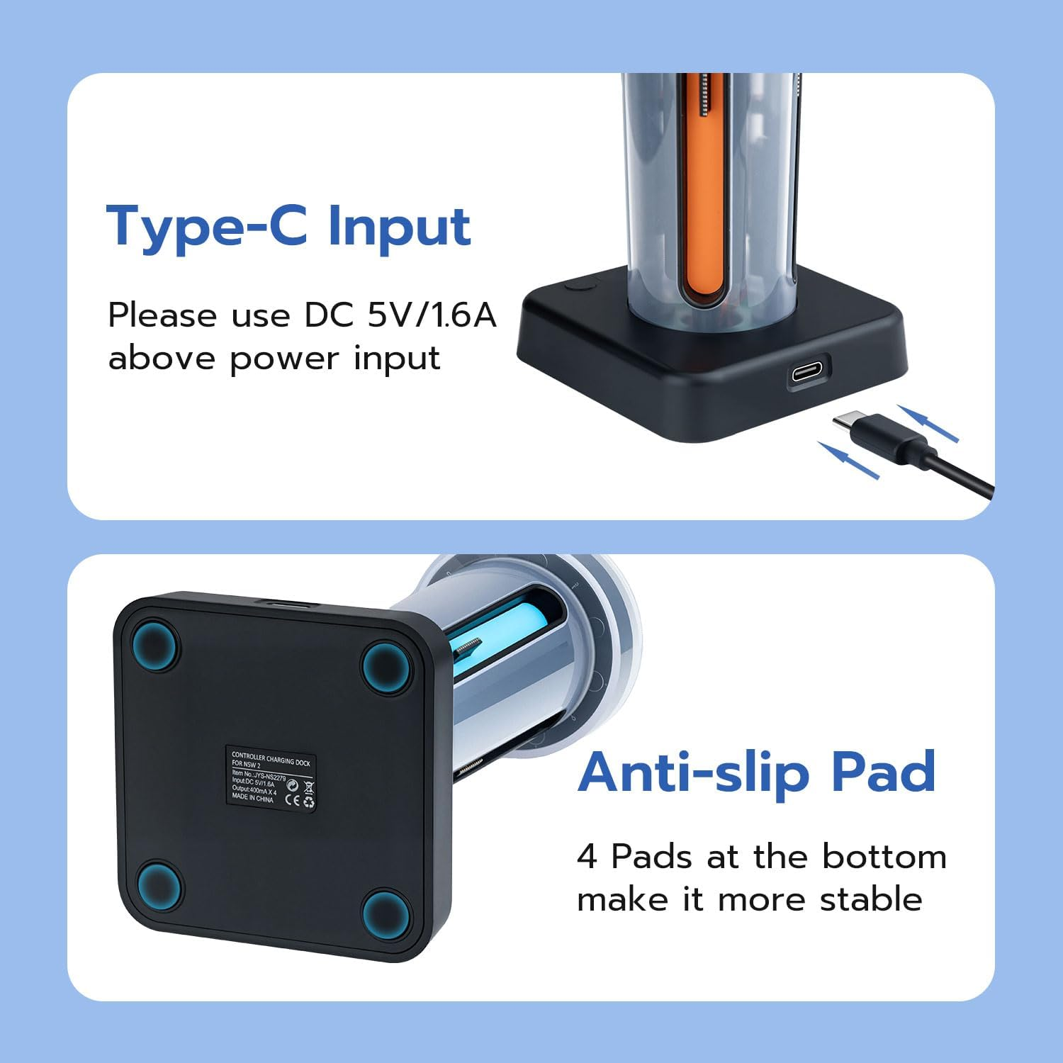 Mcbazel Joy Con Charging Dock Station for N-Switch 2-4X Controller Charger with Triple Safety Protection, RGB Ambient Lighting, 6 Game Card Slots & LED Indicators image number 6