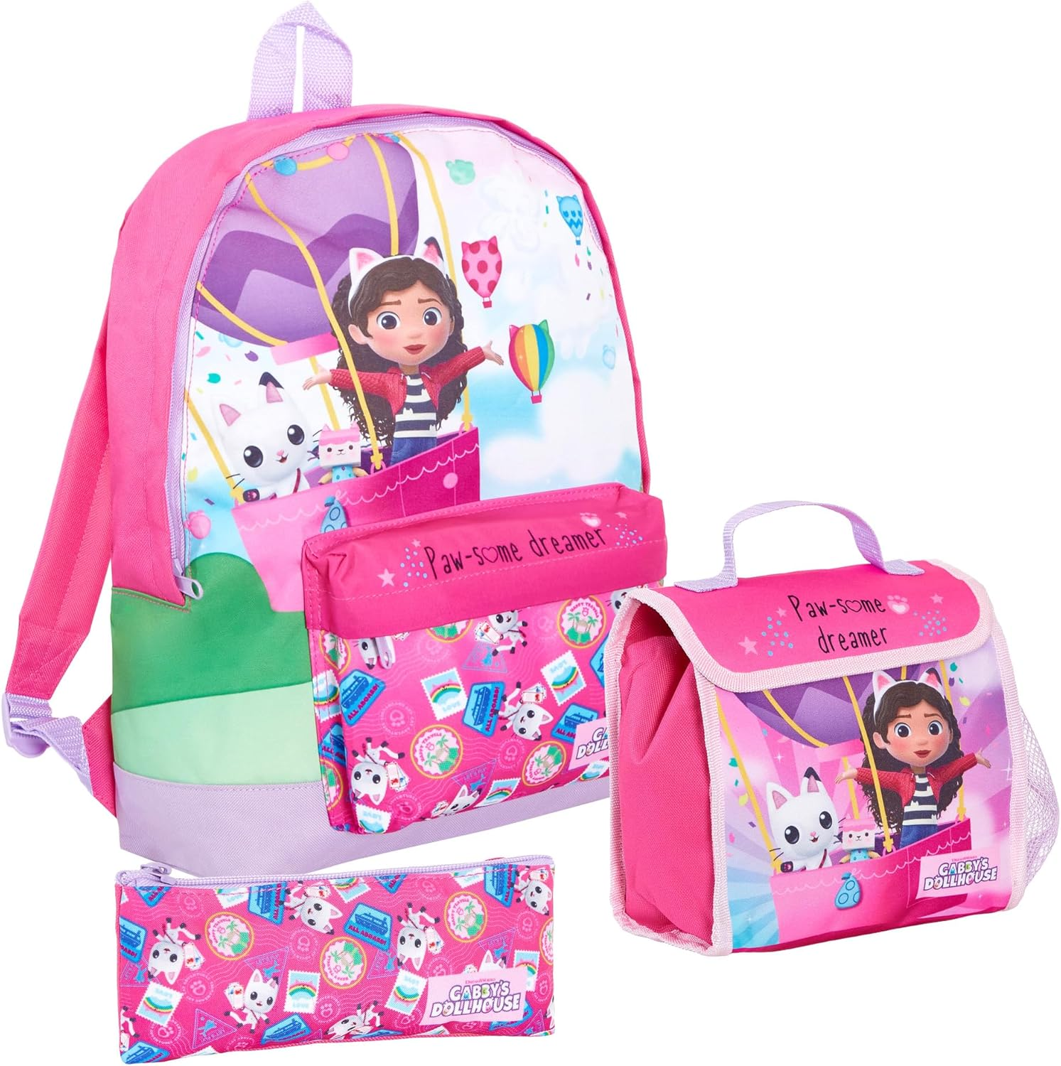 Gabbys Dollhouse Backpack + Lunch Bag + Pencil Case Girls 3 Piece Pandy Paws School Bag Set image number 2