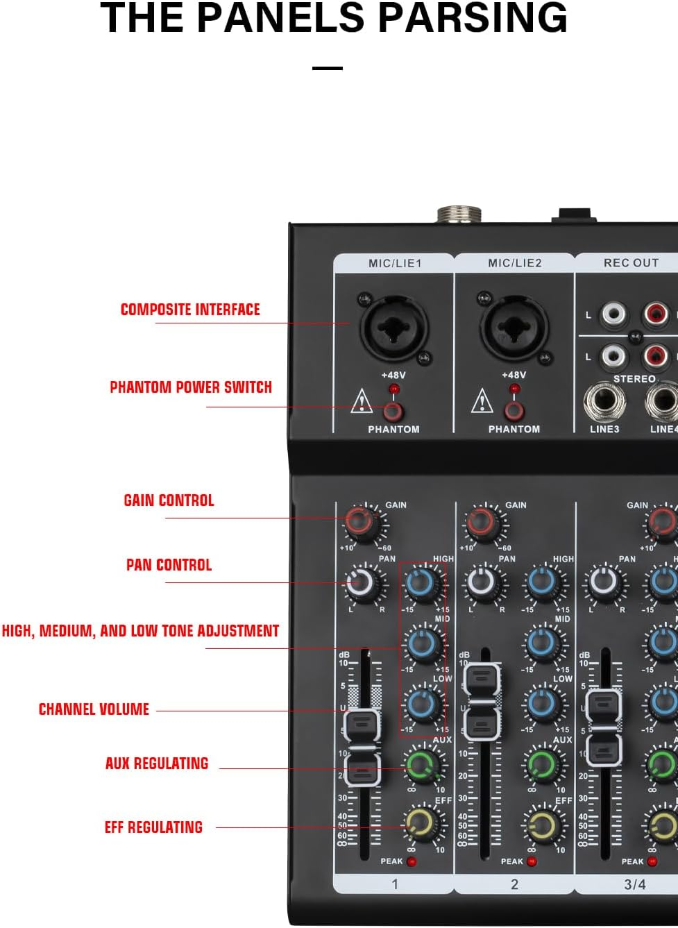 F4-Pro Professional Mixer | 4-Channel 2-Bus Mixer/W USB Audio Interface for Recording DJ Stage Karaoke Music Application image number 1