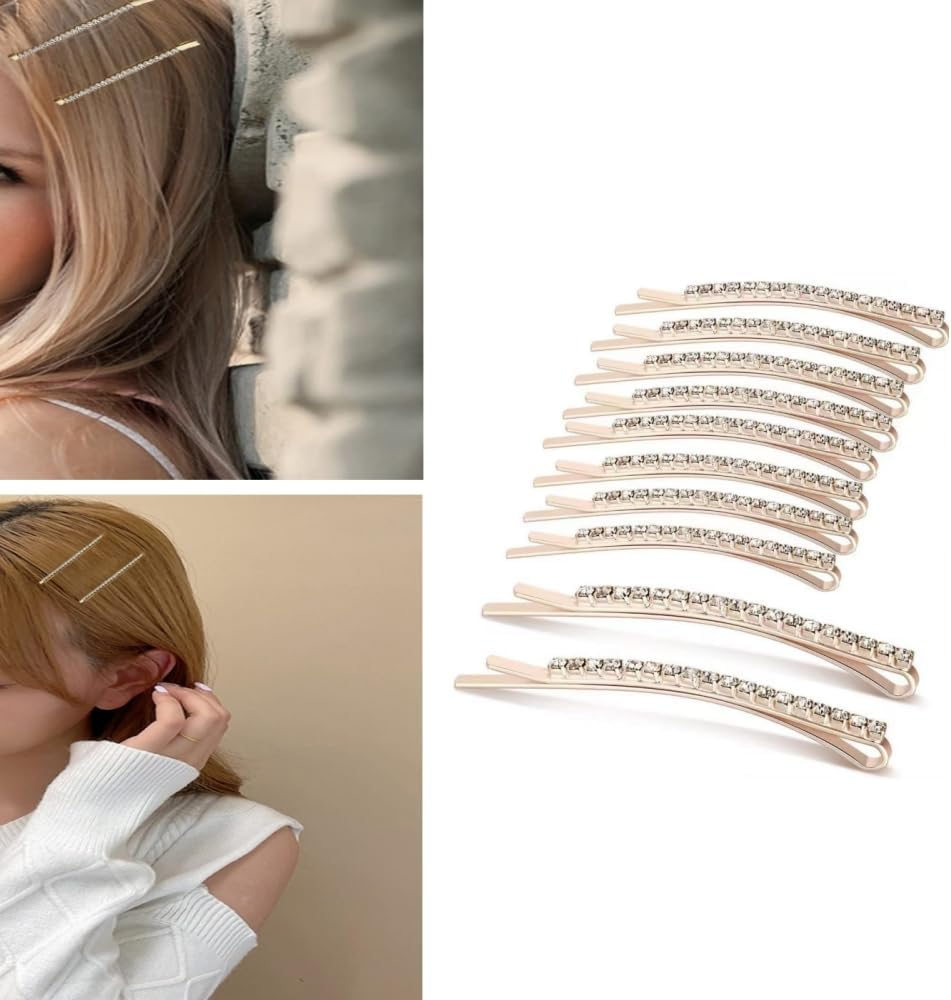 Changyeah Crystal Hair Pins, 12 Pieces Crystal Hair Pins, Diamond Hair Clips, Hair Clips, Accessories for Women, Girls, Gift and Birthday (Gold)