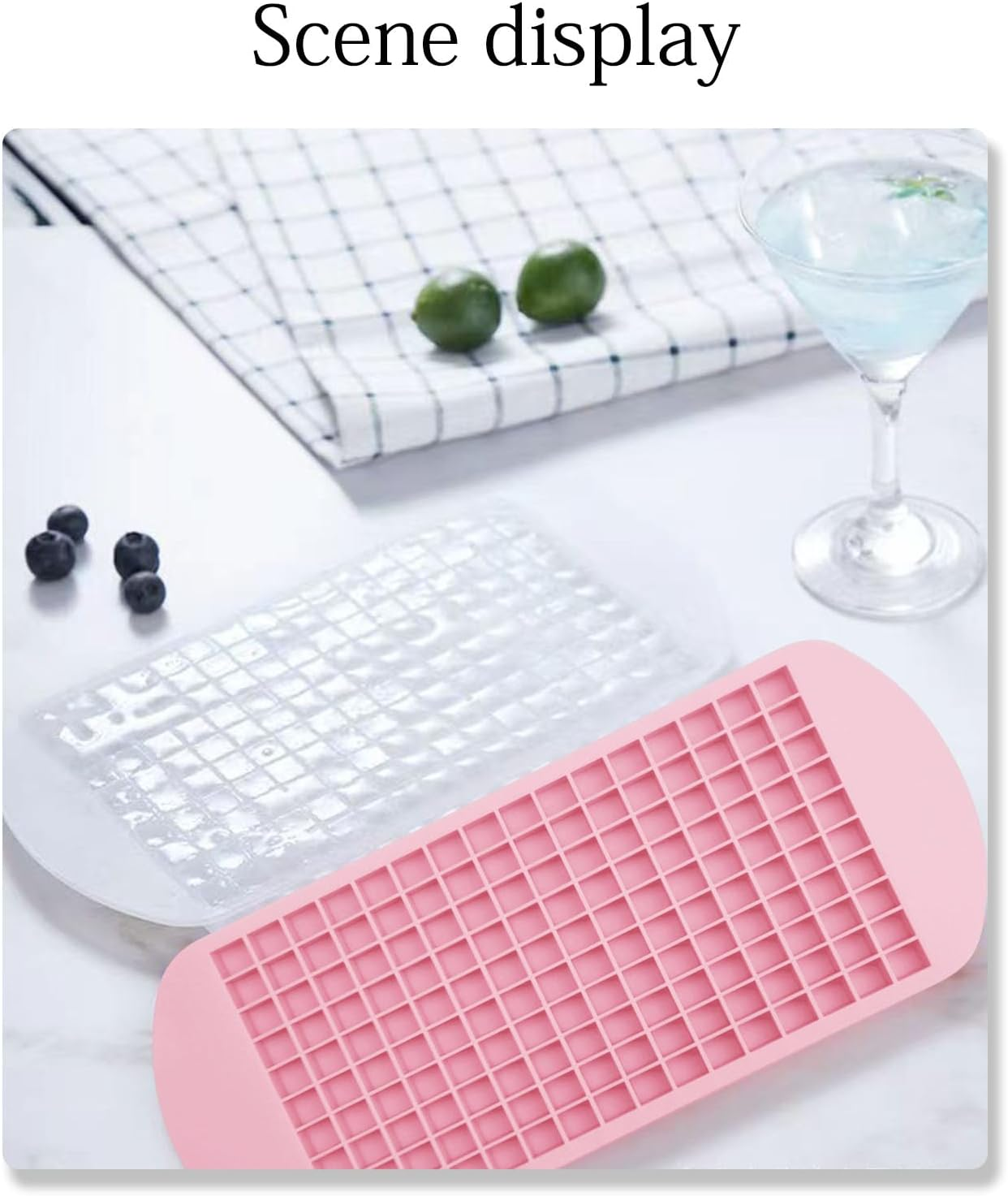 Mini Ice Cube Trays,2 Pcs Silicone Mini Ice Cube Tray,160 Grids Silicone Ice Cube Moulds, Used for Food- Grade Ice Cube Mold for Freezer Baby Food,Whiskey,Cocktails, Milk and Juice (Pink, White) image number 4