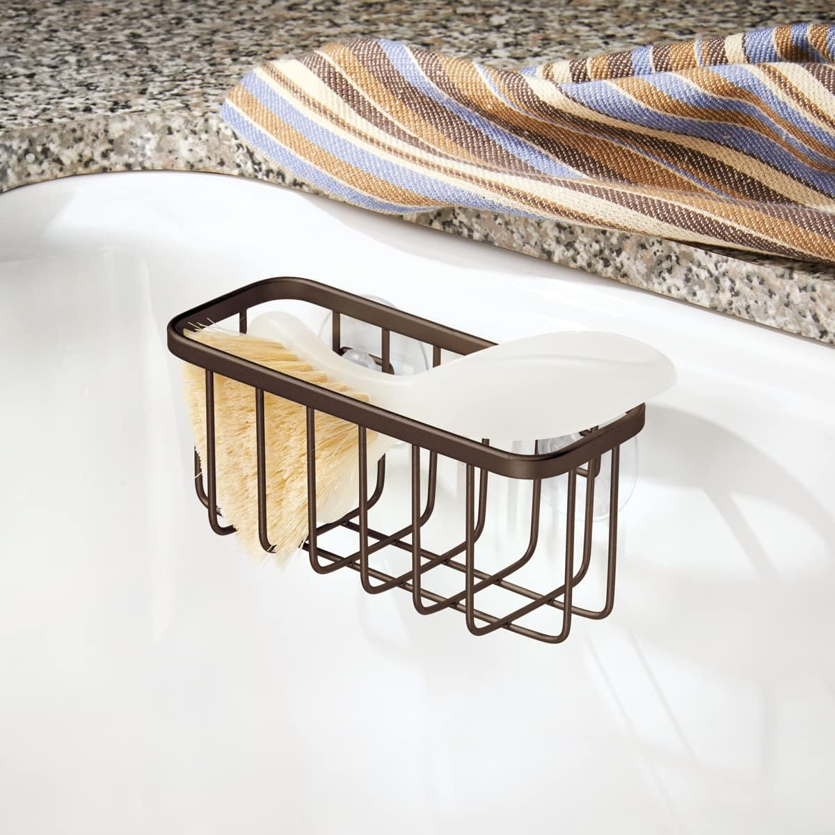 Interdesign Gia Kitchen Sink Suction Holder for Sponges, Scrubbers, Soap - Bronze image number 2