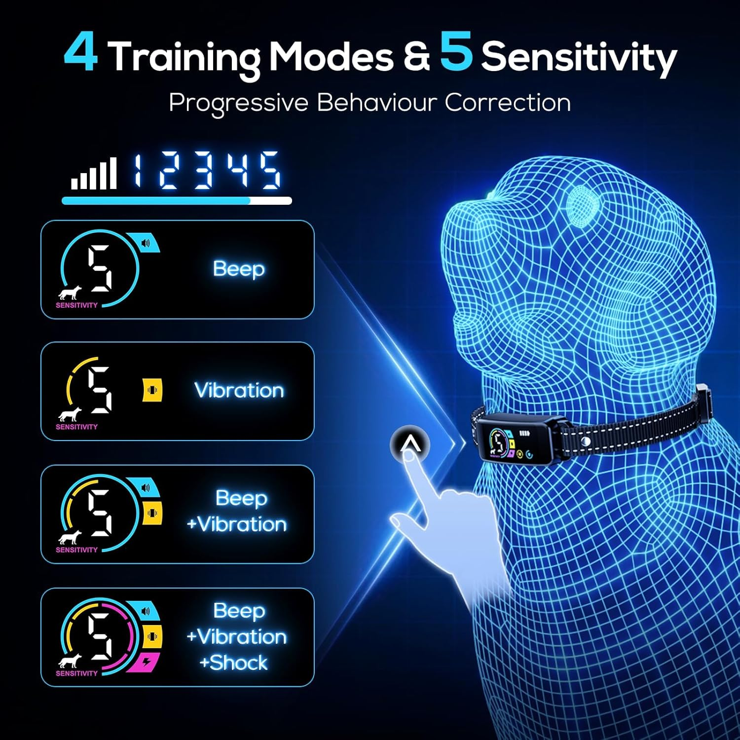 Quixnova Dog Bark Collar for Large Medium Small Dogs, Rechargeable Training Collar with Beep Vibration Shock Collar with 5 Adjustable Sensitivity, anti Barking Device for Dogs image number 2