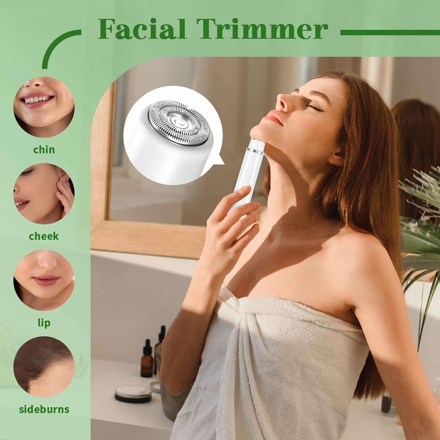 Electric Lady Shaver for Women, 2 in 1 Bikini Trimmer Women Wet and Dry, IPX7 Waterproof Rechargeable Electric Razor for Bikini Underarms Legs Arms Body Face(White) image number 3