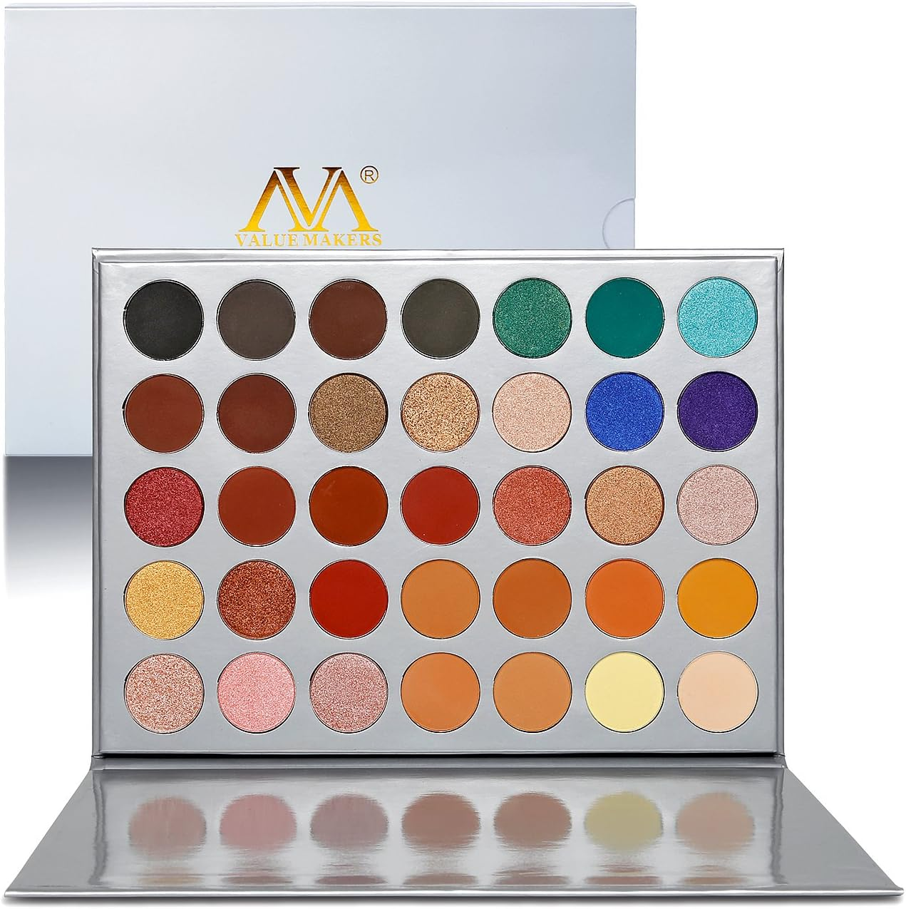 Valuemakers Eyeshadow Palette Matt Colourful, Eyeshadow Palette Cream Highly Pigmented Palettes Eyeshadow Green Red Gold Pink Nude Tones Yellow Blue Vegan Shimmer Eyeshadow Palette 35 Colours Set image number 3