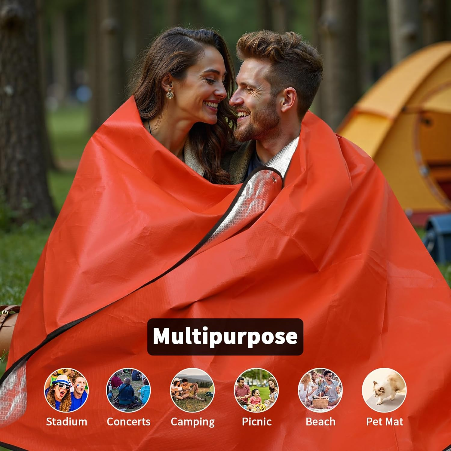Multi Functional Emergency Blanket, Outdoor Insulation, Portable Waterproof Pad, Emergency Blanket, Canopy Three in One,210 * 150Mm Multifunctional Reflective Tarp Insulate Blanket image number 3