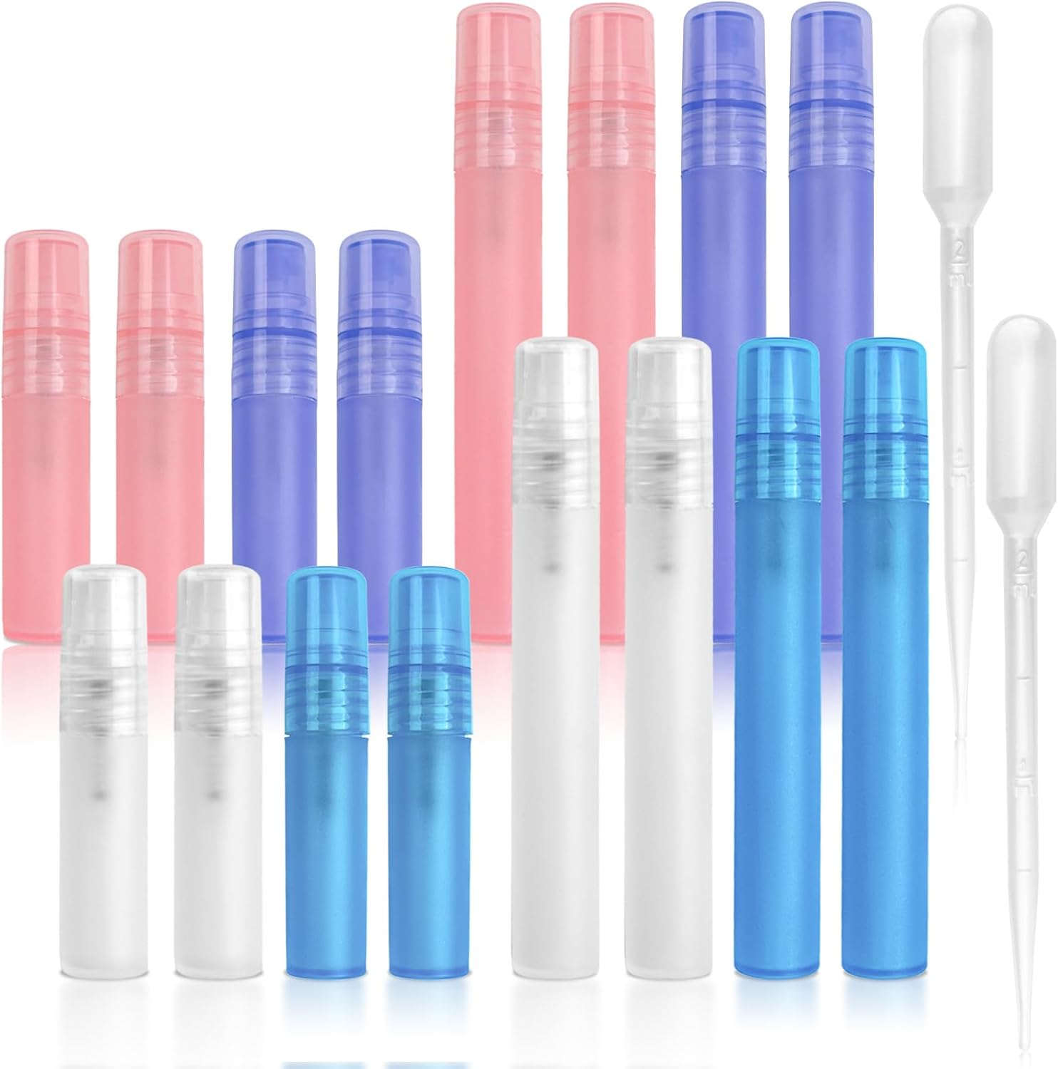 20 Pcs Refillable Perfume Bottles, 10Ml/5Ml Plastic Frosted Spray Bottle with 20 Pcs Droppers, Fine Mist Travel Spray Bottles for Essential Oils, Travel, Perfume (Colorful) image number 1
