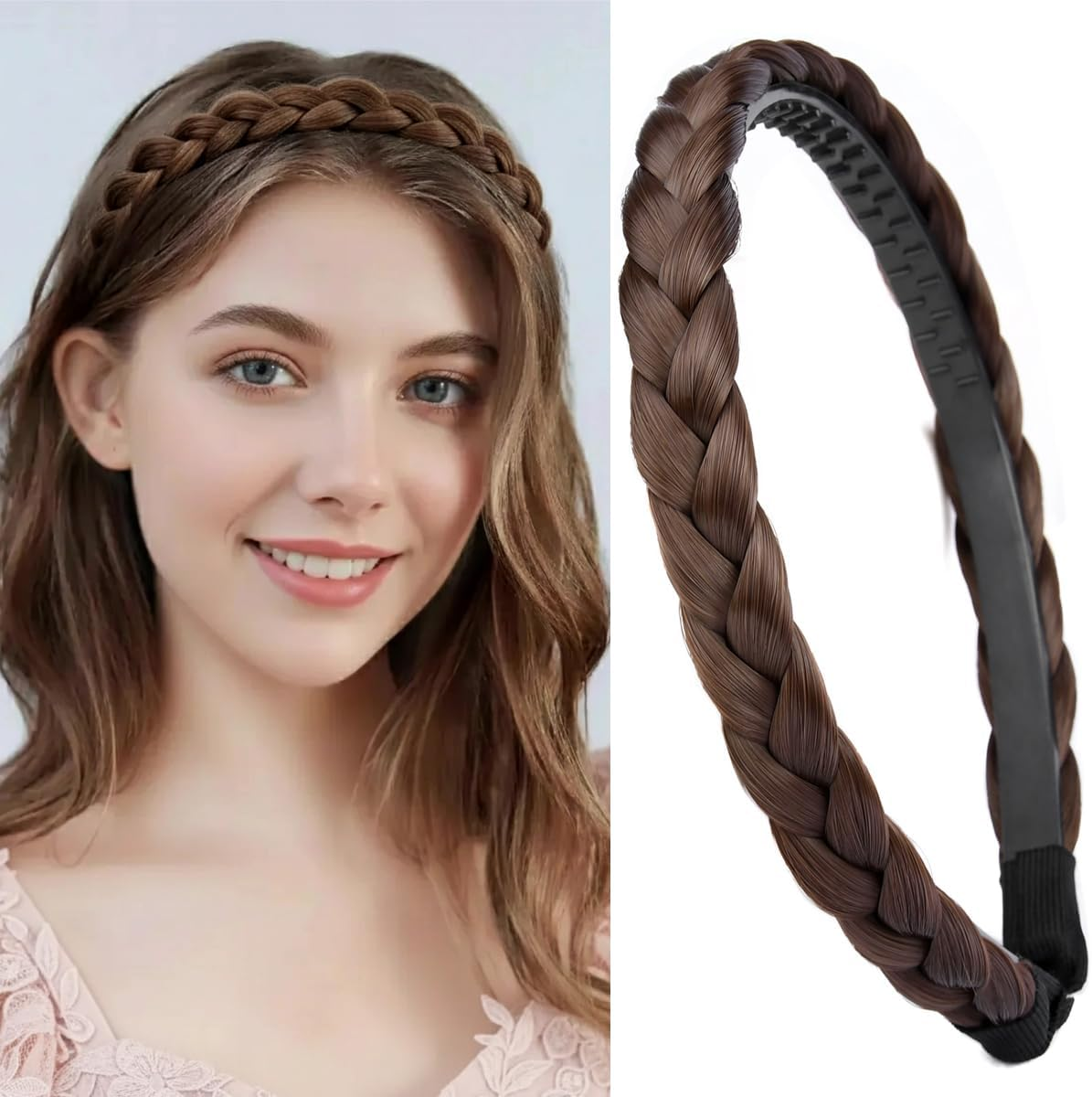 Gledola Braided Headband with Teeth Braids Hairband with Tooth Synthetic Hair Band Plaited Hairband for Women (Sandy Blonde)