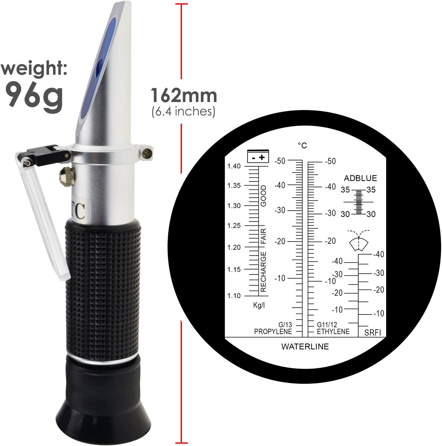 Gain Express 6-In-1 Automotive Car Refractometer ATC for Adblue/Antifreeze/Battery Acid/Windshield Fluid, Coolant Charge Specific Gravity Density Condition image number 2