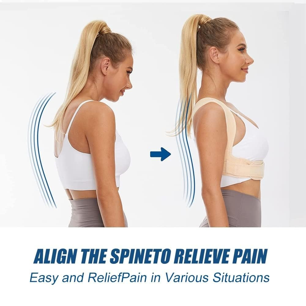 Seamless Upper Back Brace Invisible Posture Corrector Women Men Adjustable Hunchback Correction Belt for Clavicle Support and Providing Pain Relief from Neck, Shoulder (Skin, XL) image number 3