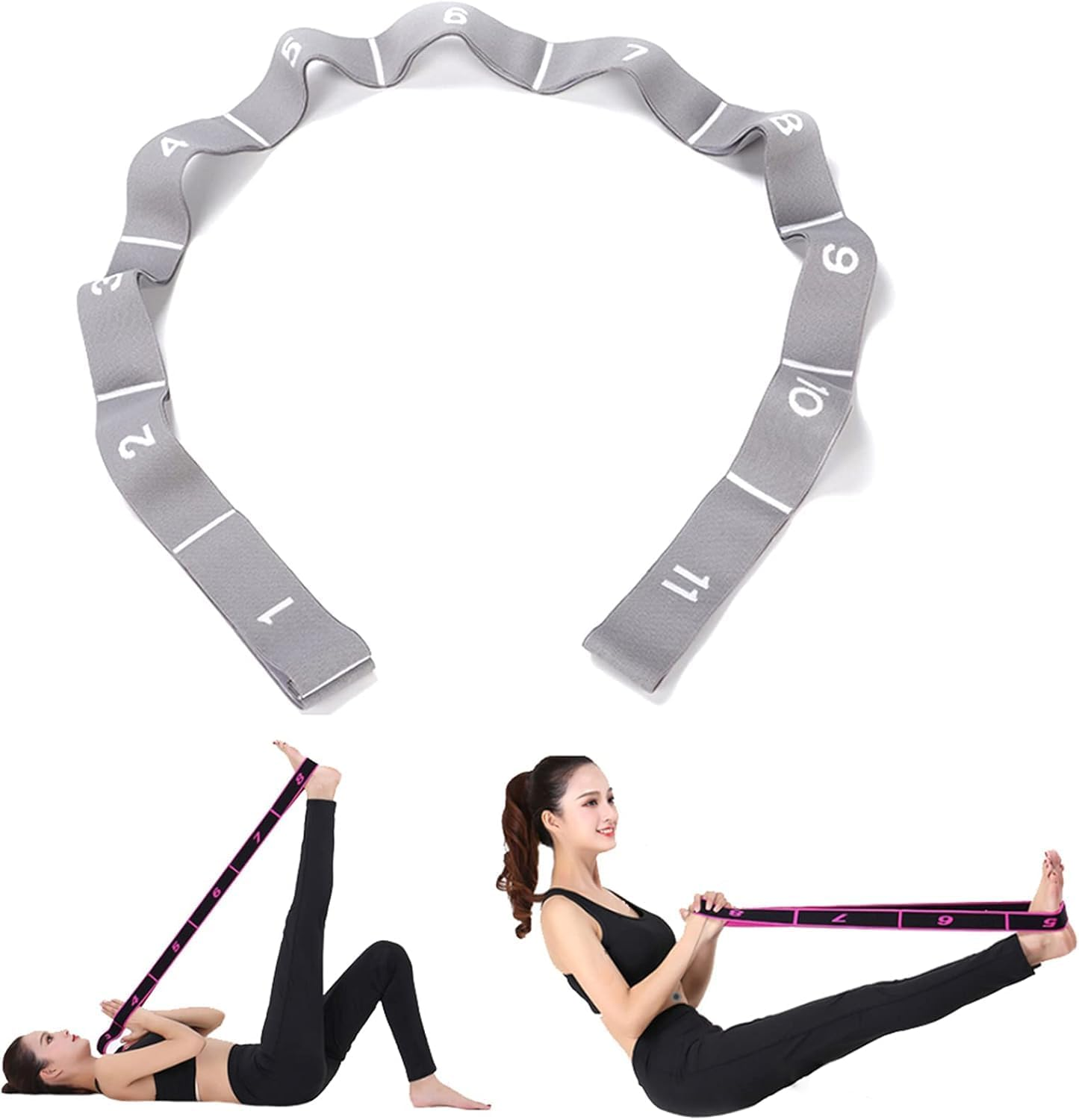 Multi-Loop Elastic Yoga Stretch Strap, 2Pcs Elastic Stretching Strap with Adjustable 10 Loops,Leg Exercise Equipment Stretching Strap with Loops image number 6