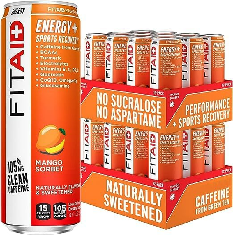 FITAID ENERGY, 105Mg Natural Caffeine, Keto, Mango Sorbet, Optimum Performance Formula: Paleo, Vegan & Gluten-Free 355Ml Cans (Pack of 24) image number 2