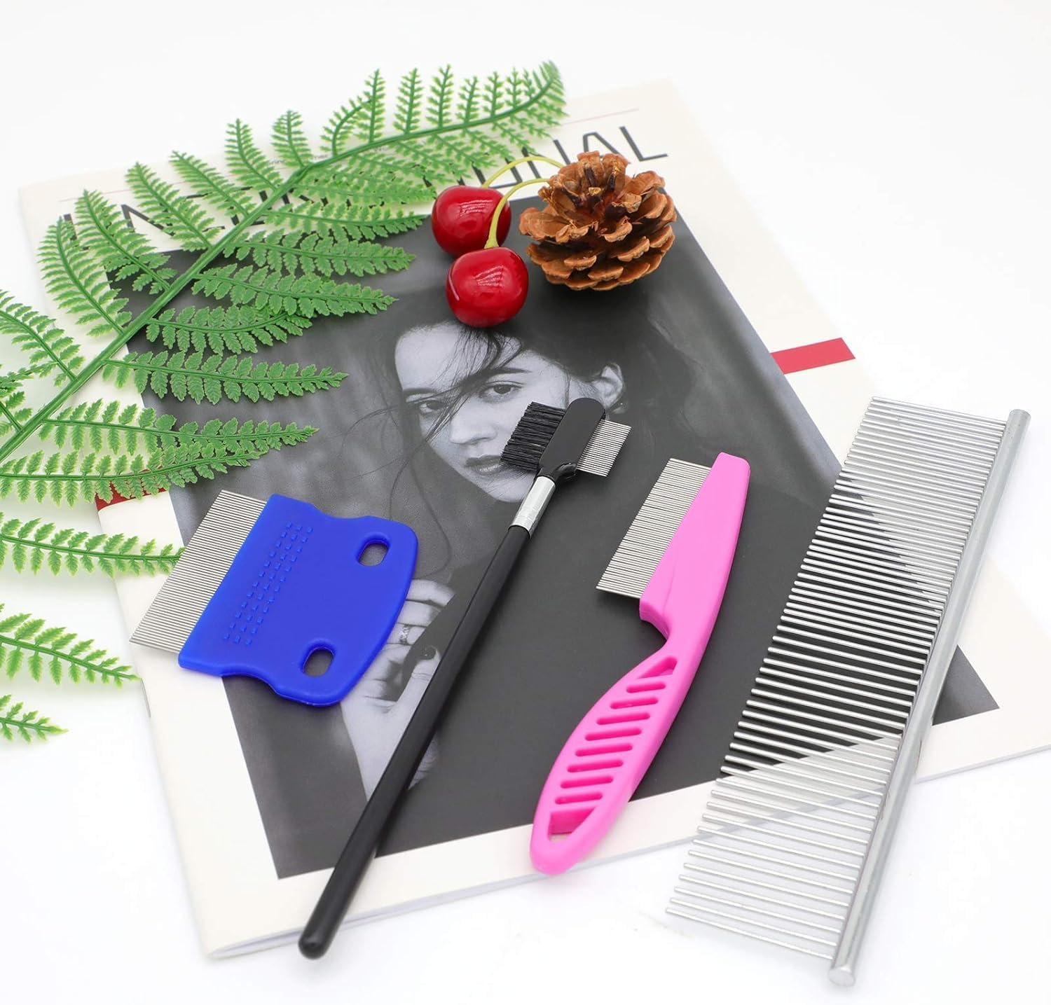 Pets Grooming Comb Kit for Small Dogs Puppies for Tear Stain Remover, 2-In-1 with round Teeth to Remove Knots Crust Mucus image number 2