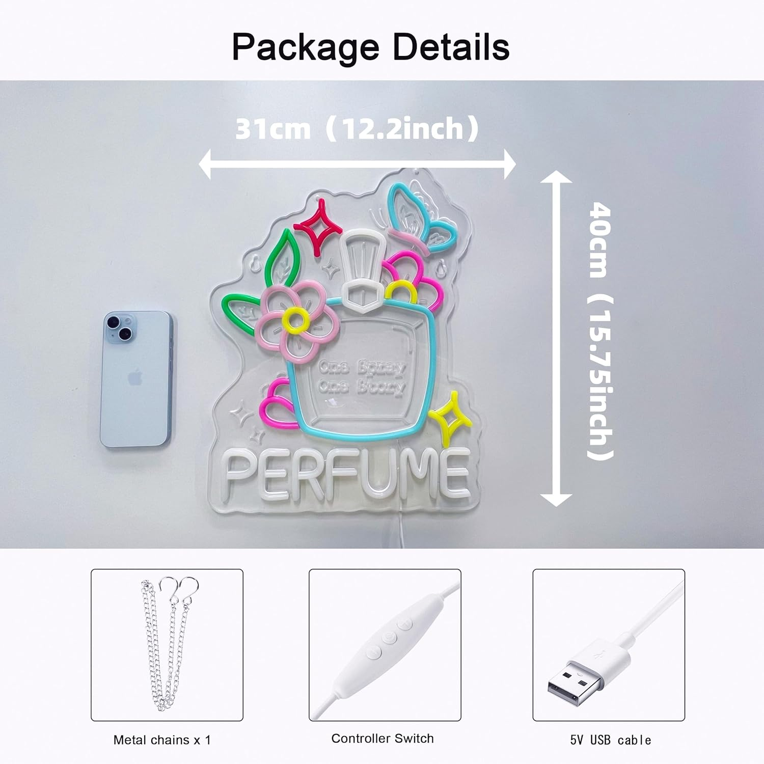 MOJOXR Perfume Neon Sign, Neon Lights Hanging Wall Art Decoration for Perfume Shop Scent Vintage Gift Store Dining Living Bedroom Home Decor, USB Powered Ultra Bright Dimmable, 15.75 * 12.2 Inches image number 6