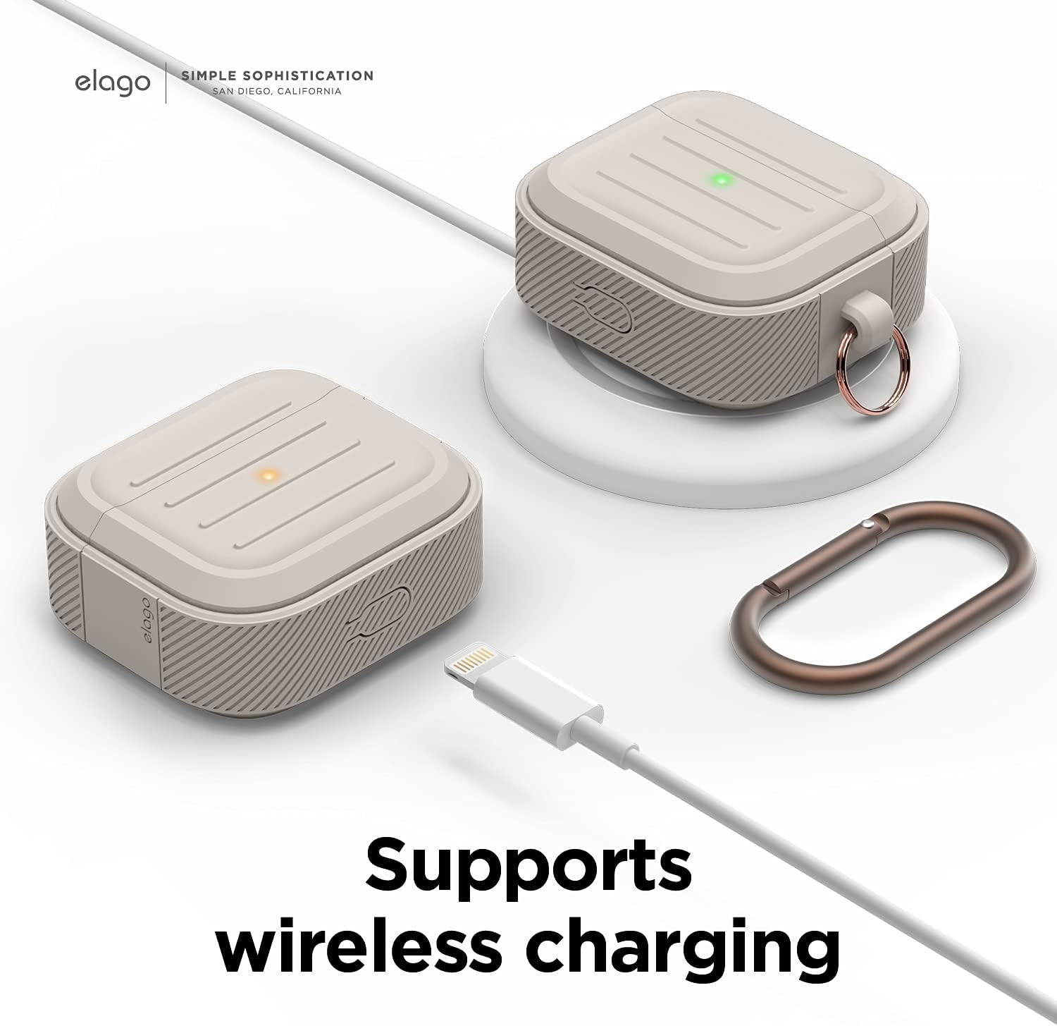 Elago Armor Case with Keychain Compatible with Airpods 3 Case Cover - Supports Wireless Charging, Shock Resistant, Full Protection (Stone) image number 2