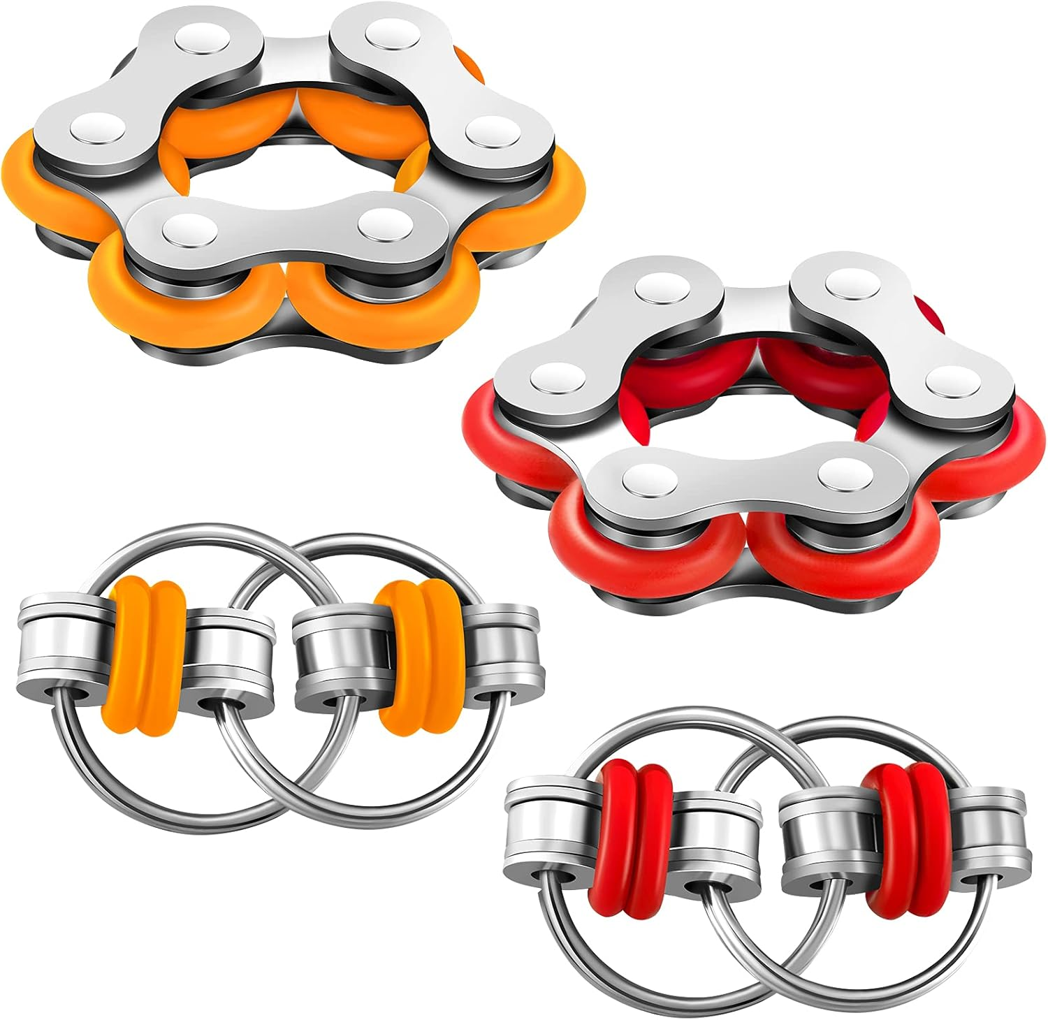4 Pieces Fidget Toy Set Includes 2 Pieces Key Flippy Chain Stress Reducers and 2 Pieces Six Roller Chain Fidget Toy for Adults and Teens Stress and Anxiety Relief (Blue, Black)