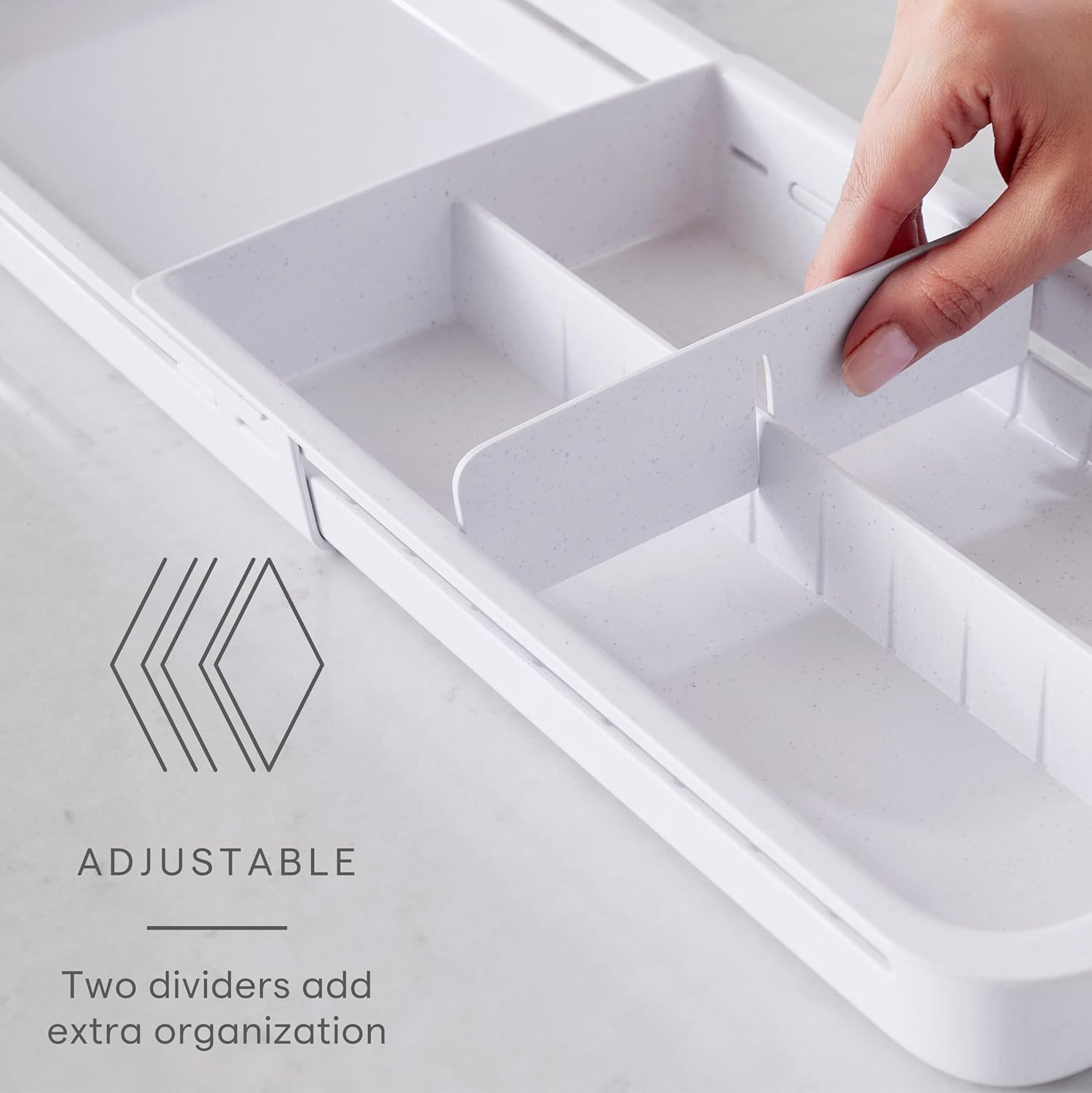 Youcopia Drawerfit, Expandable Kitchen Storage Organizer, Sliding Drawer Tray with Adjustable Dividers, Speckled White image number 4