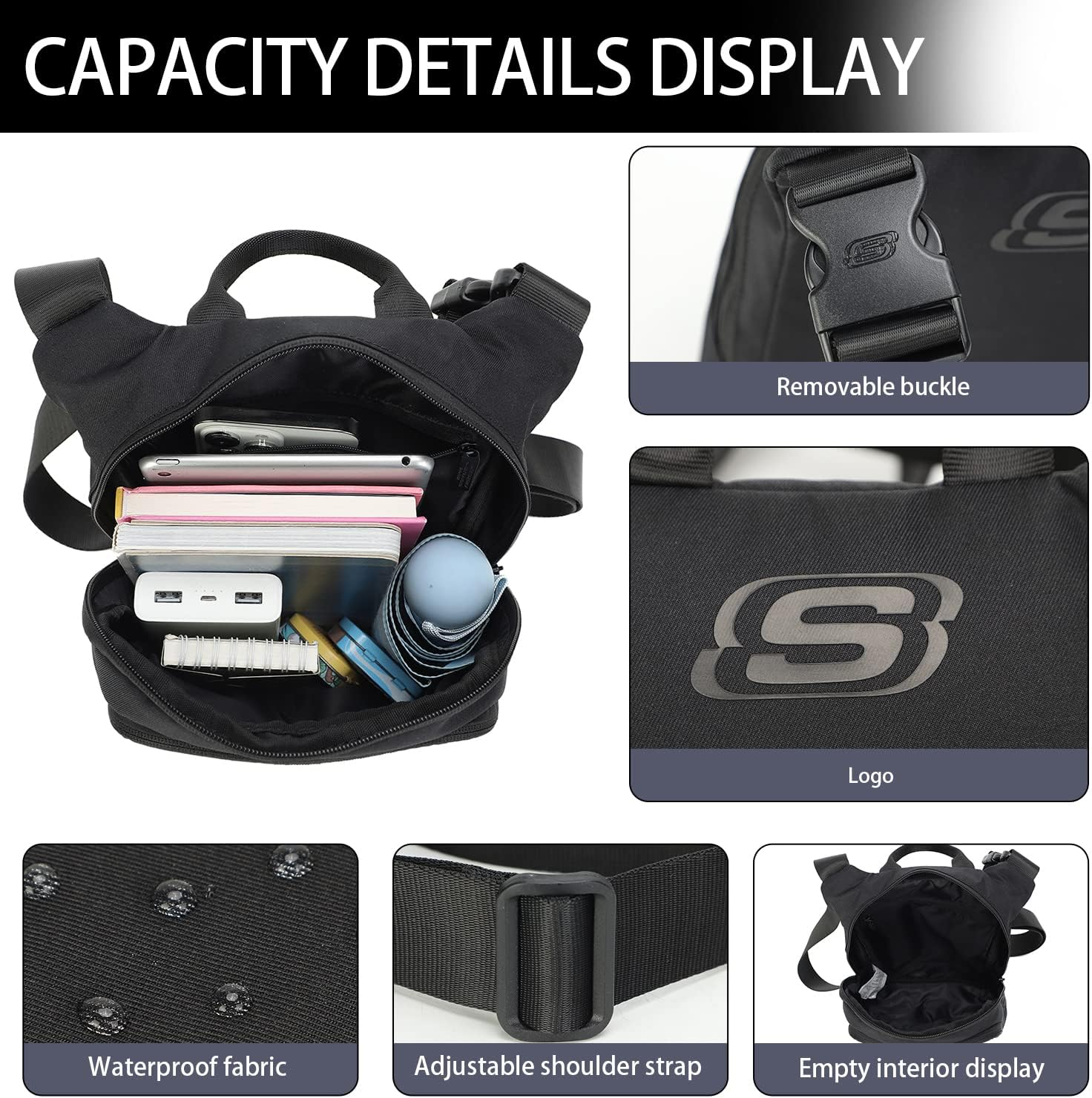 SKECHERS Men Casual Crossbody Messenger Bag, Waterproof Small Shoulder Satchel Bag for Travel Work, Lightweight Daypack Travel Passport Handbags Wallet Case for Cell Phone image number 1