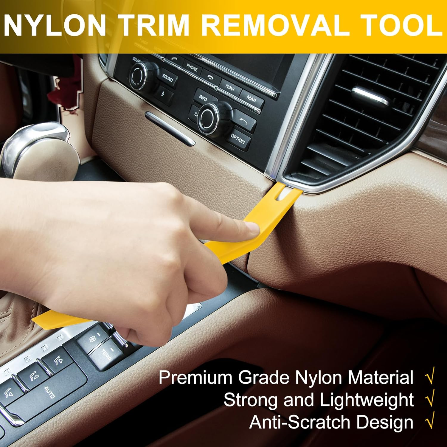 5 PCS Nylon Auto Trim Removal Tool Kit 1 Pc Metal Pry Tool, Door Panel Removal Tool Fastener Remover for Car Dash Radio Audio, Yellow image number 6