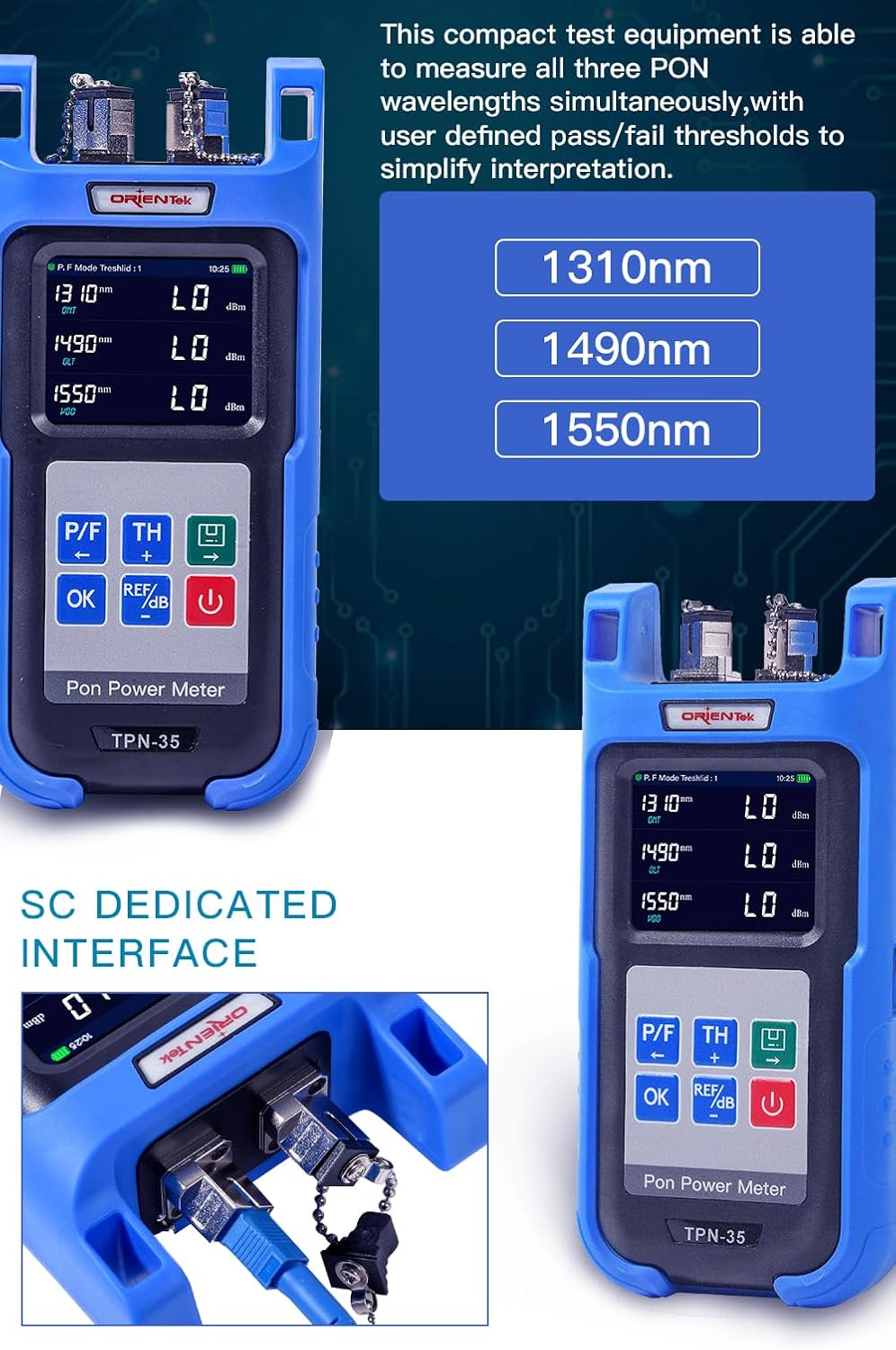 SC/APC PON Optical Power Meter, 1310/1490/1550Nm Fiber Optic Power Tester, EPON Network Tester, Pon Meter (SC/APC Power Meter) image number 1