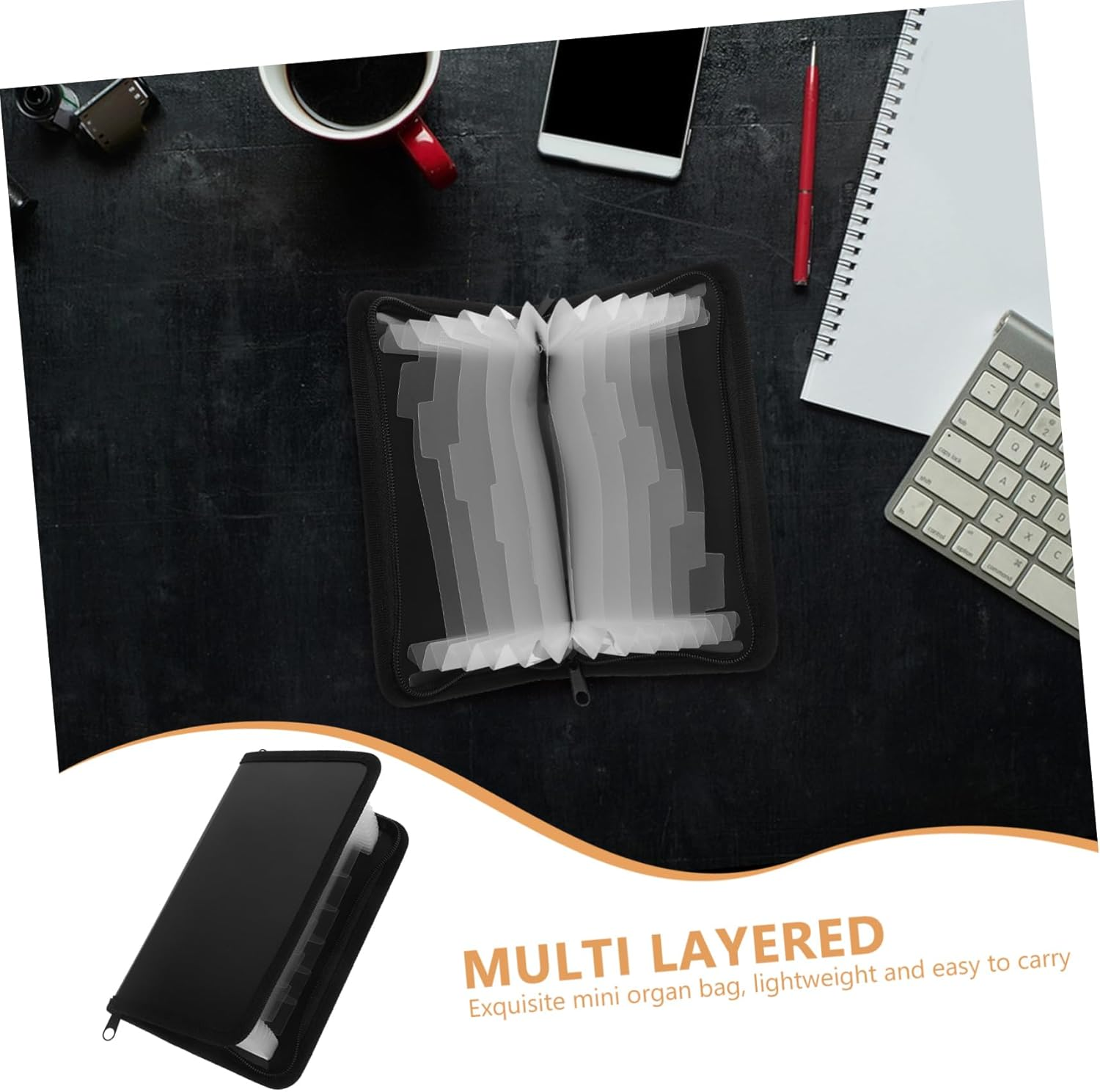 FUNOMOCYA Mini Accordion Bag Zipper for Bills File Folder for Document Storage for Travel Document Organiser and Important Papers Organizer