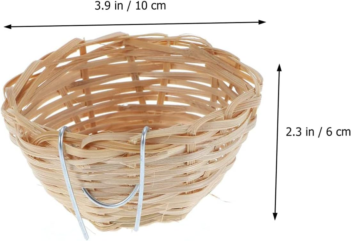 ANCLLO 3Pcs Natural Bamboo Handmade Bird Nest with Hook Bird House for Resting Feeding Breeding Bird Cage Parakeets Parrots and Small Animals image number 6
