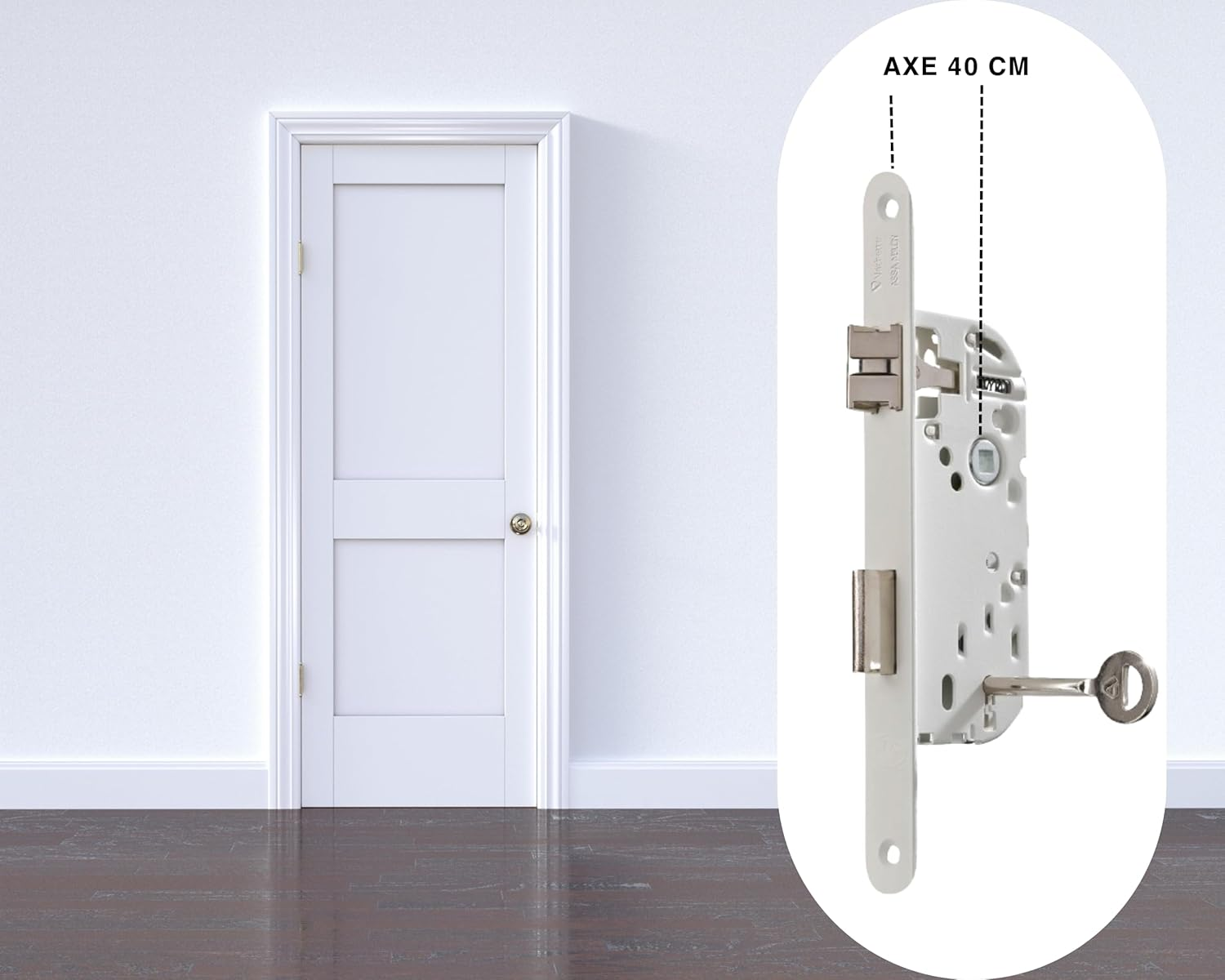 Vachette D25 &ndash; Key Lock, Reversible, White, NF Level 2 Certified | round Ends, 40 Mm Spindle for Bedroom Door image number 6