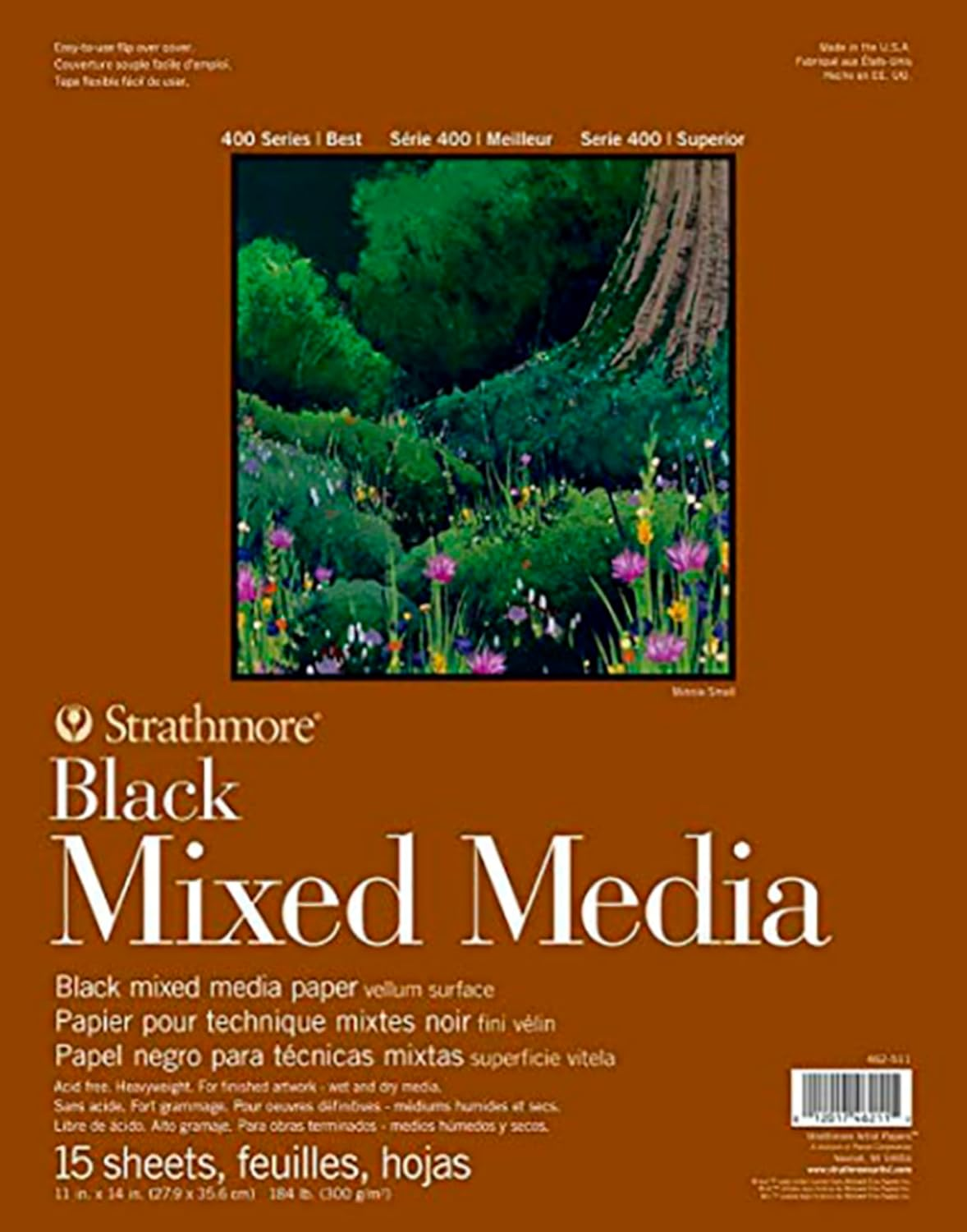 Strathmore 400 Series Mixed Media Paper, Black, Foldover Pad, 9X12 Inches, 15 Sheets (184Lb/300G) - Artist Paper for Adults and Students - Watercolor, Gouache, Graphite, Ink, Pencil, Marker