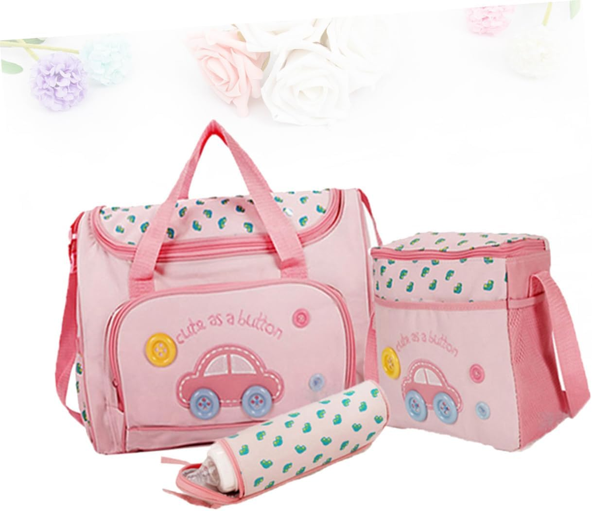 Hohopeti Mom Bag Set Diaper Bag Bottle Holder Changing Pad Large Capacity Car Pattern image number 4