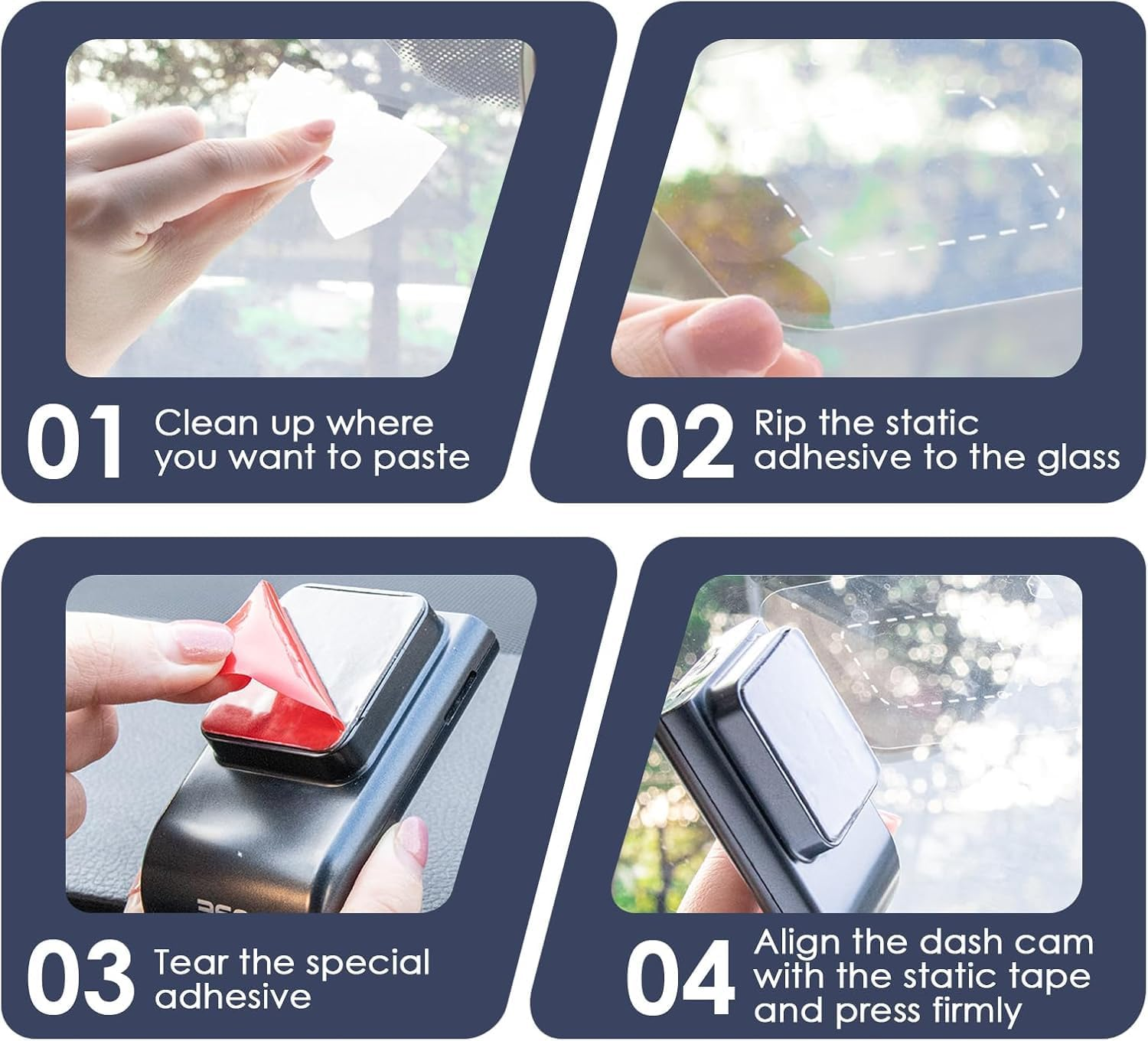 8Pcs Dashcam Windshield Sticker,Including 4Pcs Static Films and 16Pcs Dual-Lock Adhesive Tape Strips,Ez Pass/Ipass/Izoom/Sunpass Toll Tap,Reclosable Fastener Transponder Strips Holder for Carsc (B)