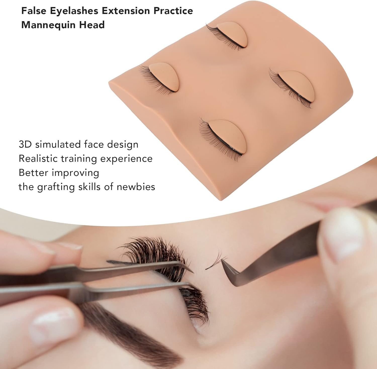 False Eyelashes Extension Practice Mannequin, Small Realistic 3D Simulated Makeup Training Head Model Detachable for Display for Beginners (Fleshcolor) image number 3