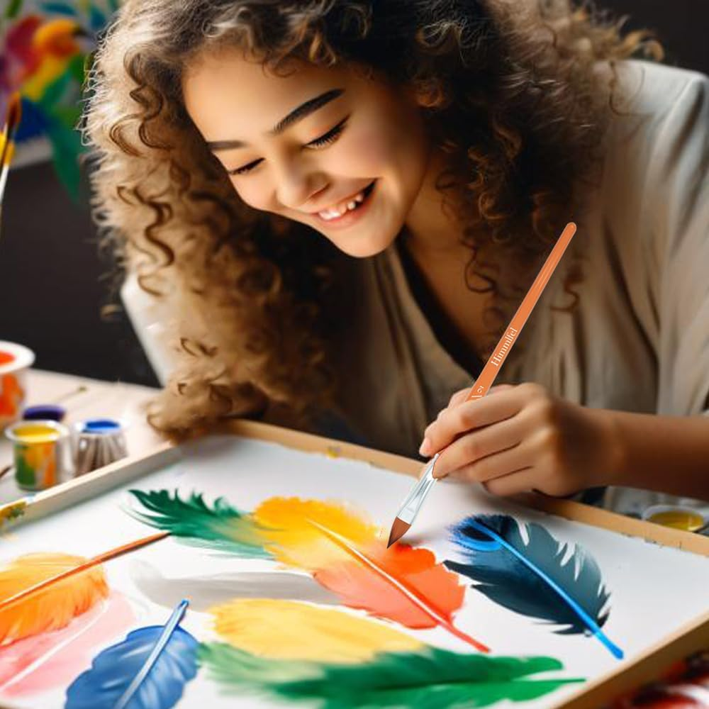 Cat Tongue Brush Set, 4 Pcs Pointed Oval Brushes for Painting Leaves, Stems, Flower Petals and More. Acrylic, Watercolor, Oil and Gouache Brushes for Artists and Beginners image number 6