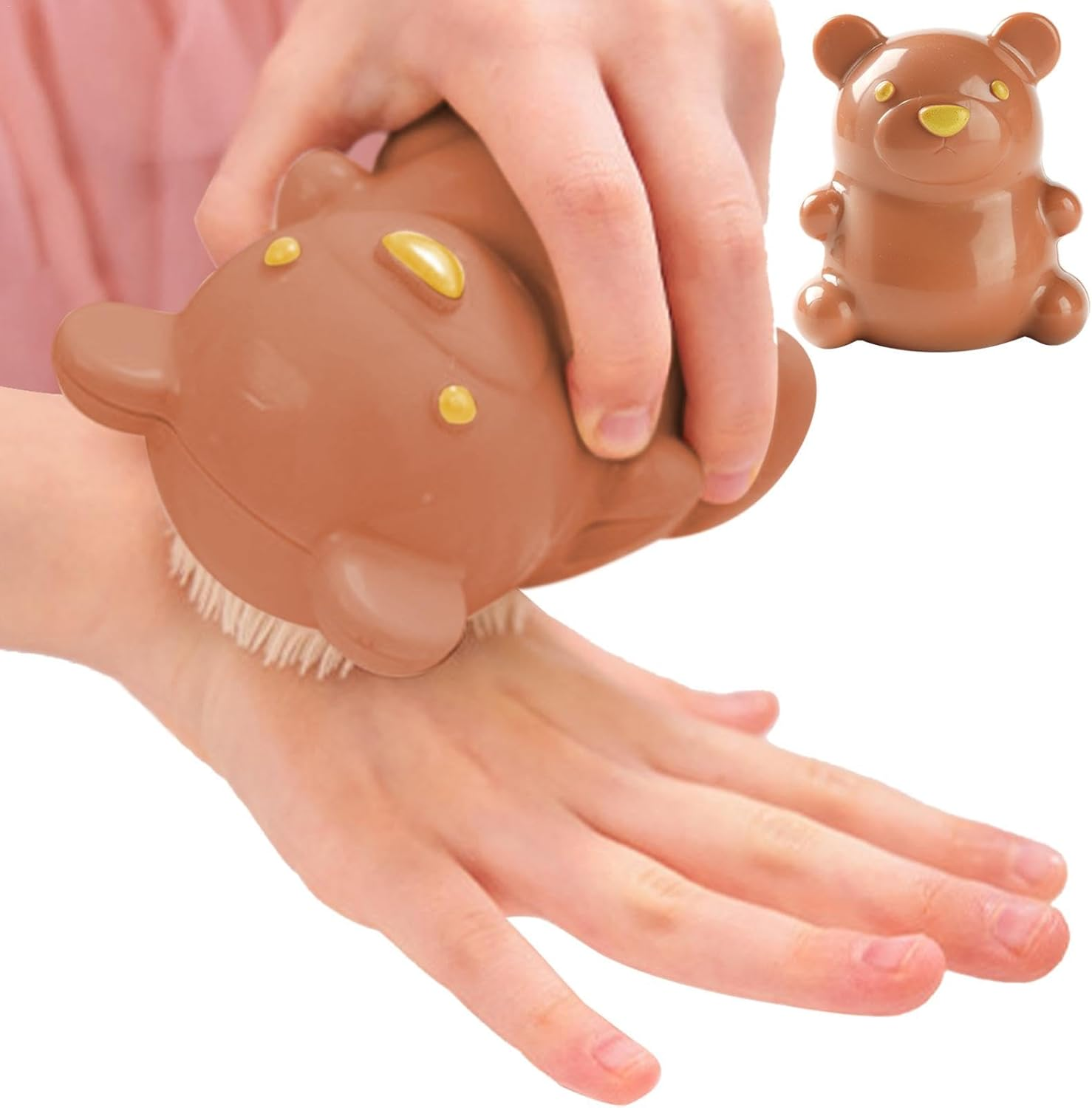 Kids Nail Brush - Adorable Bear Soft Stiff Bristles Scrubber - Easy to Grip Bear Finger Nail Brush with Soft Bristles, Gently Cleans Kid'S Nails