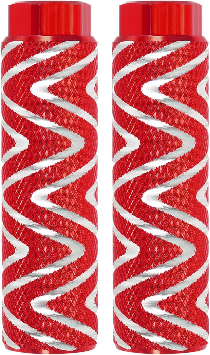 Uxcell Bike Pegs Fit 3/8 Inch Axles, 2 Pack Aluminum Alloy Anti-Skid Lead Foot Bicycle Peg Back Seat Stands with Stripe for BMX Mountain Dirt Bike Cycling Rear Stunt Pegs, Red