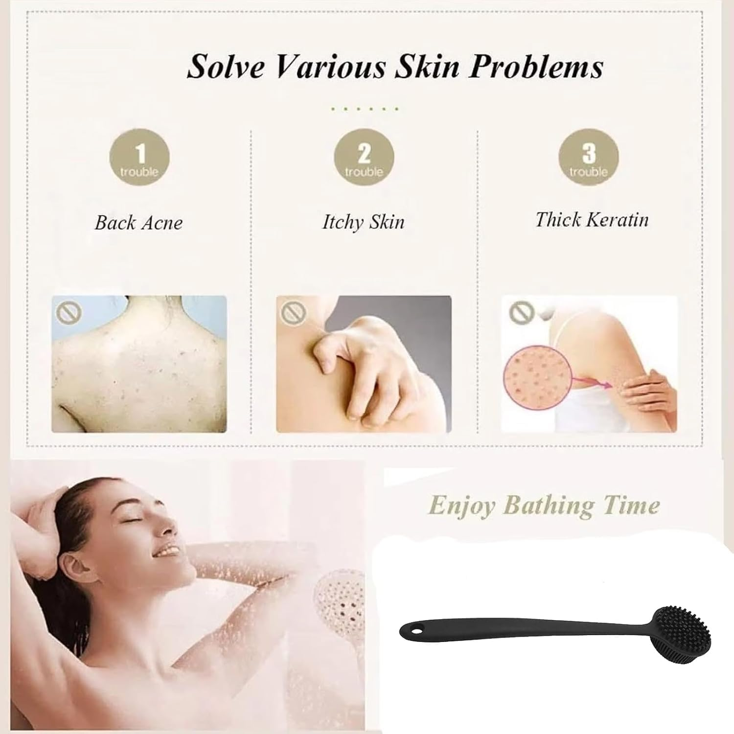 Silicone Back Scrubber for Shower 15In Long Handle Body Brush 2-Sided Exfoliating & Massage Brush Creates Rich Foam Long Handle Back Scrubber for Men and Women image number 3