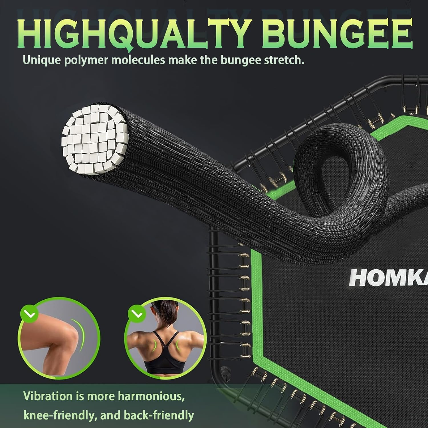 HOMKAI 51" Foldable Mini Trampoline Rebounder, Fitness Trampolines, T Shape Adjustable Foam Handle, Stable & Quiet Exercise Rebounder for Kids Adults Indoor Outdoor Workout image number 2