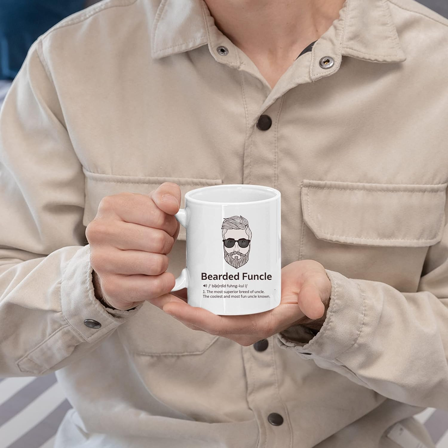 Panvola Bearded Funcle Definition Mug Uncle Gifts from Niece Nephew Brother Sister Father'S Day Funny Bearded Uncle Ceramic Coffee Cup 11 Oz White