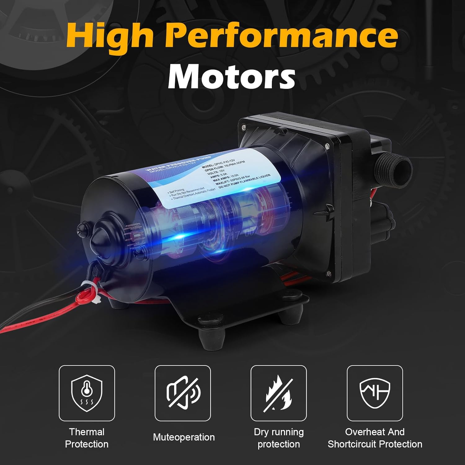 4048-153-E75 RV Water Tank Pump, 12V 4 GPM, 55 PSI, 10 Amps Multi-Fixture Automatic Demand Pump for RV Caravan Marine Yacht Replaces 4048153E75S image number 6