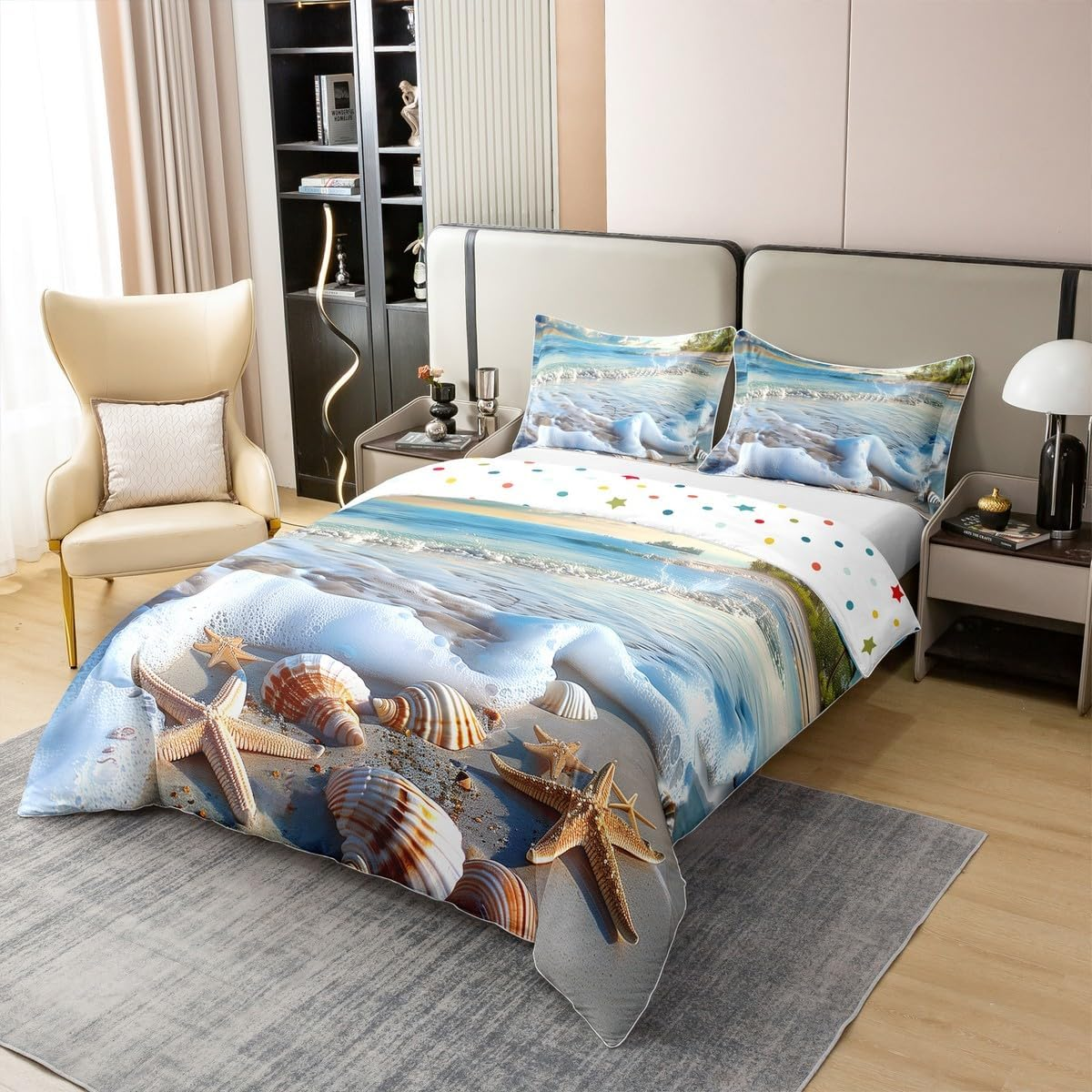 100% Cotton Beach Ocean Duvet Cover 135 X 200 Cm Sea Wave Starfish Shell Bed Linen Set Sunrise Sunset View Scene Bed Linen Hawaii Sea Coast Summer Coast Seascape Bed Set image number 5