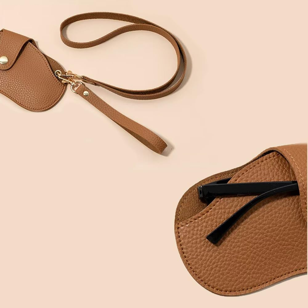 Soft Leather Sunglasses Bag Pouch Slim Glasses Case Holder Glasses Organizer Travel Eyewear Sleeve for Women Men（Yellow-Brown） image number 3