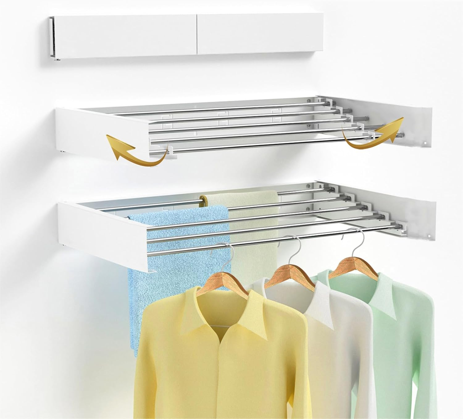 GMYMTM Space-Saving Foldable Wall-Mounted Drying Rack - 100Cm 5-Rod Clothes Airer | 20Kg Heavy-Duty for Laundry, Balcony & Small Homes (White, Indoor/Outdoor) image number 2