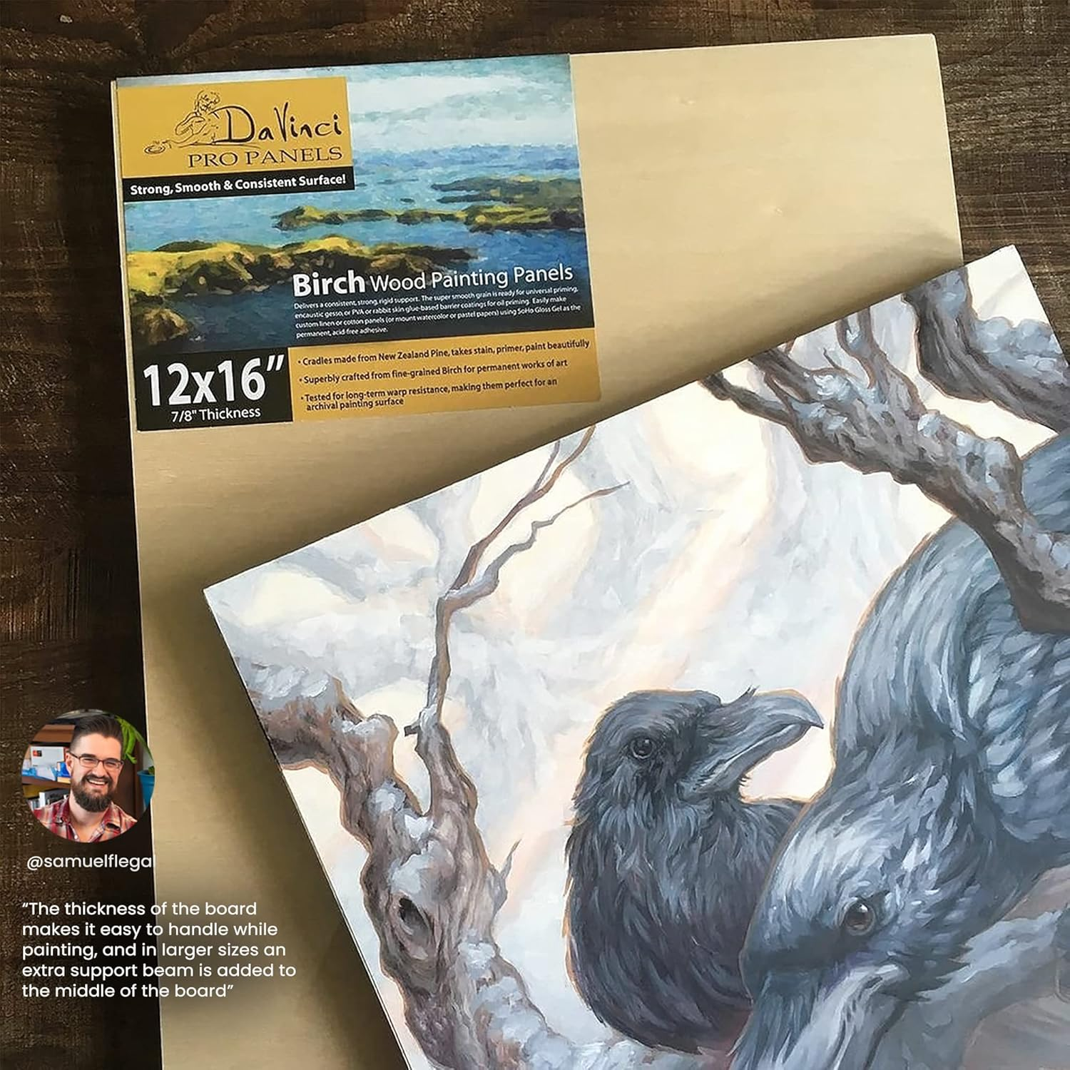 Da Vinci Pro Birch Wood Panel 1-5/8 Deep &ndash; 5X5" 6-Pack - Fine Textured, Warp Resistant, Lightweight & Rigid &ndash; Perfect for Mounting Sanded Pastel or Watercolor Paper, Linen or Canvas image number 2