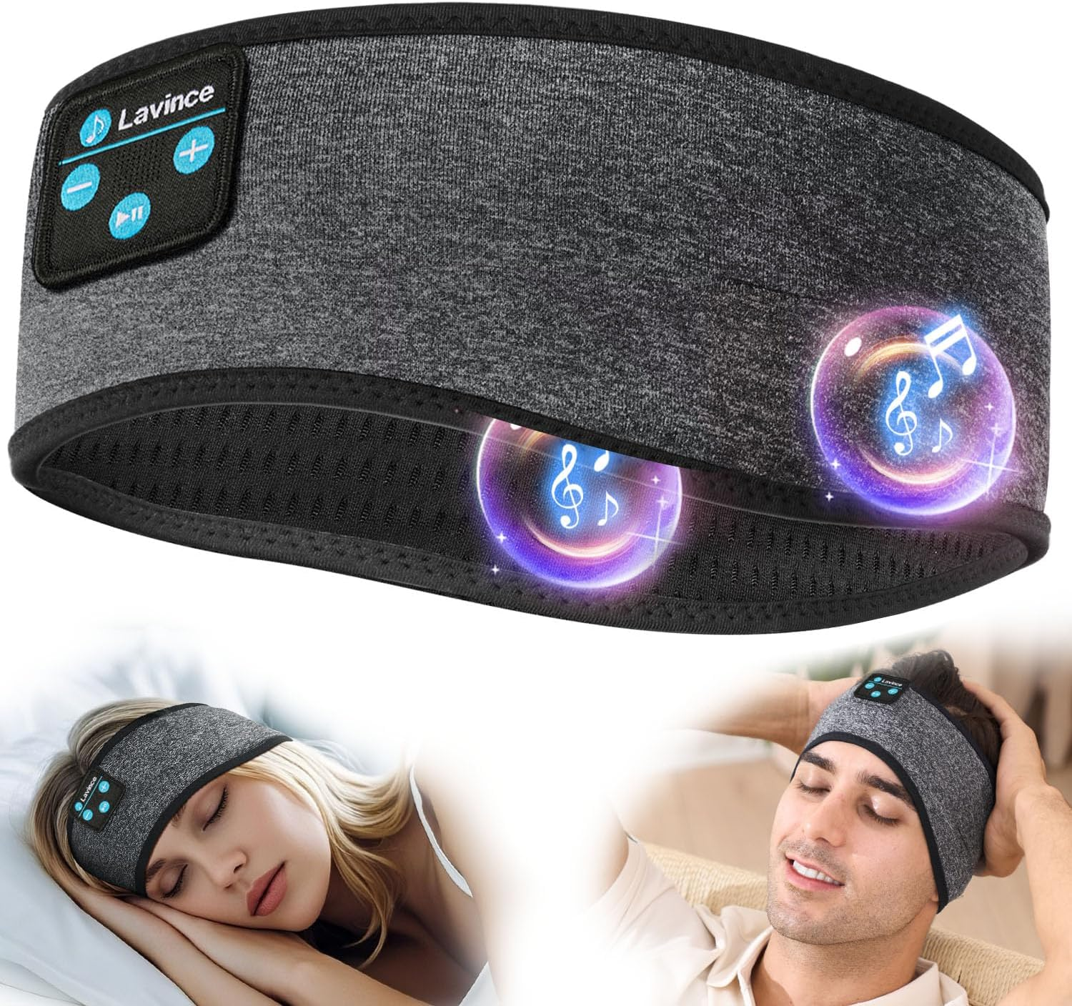 Sleep Headphones Bluetooth Sleeping Headband, Lavince Sleeping Headphones Music Sports Headphones Headband, Soft Bluetooth Headband for Side Sleepers, Birthday Christmas Sleeping Gifts for Women Men
