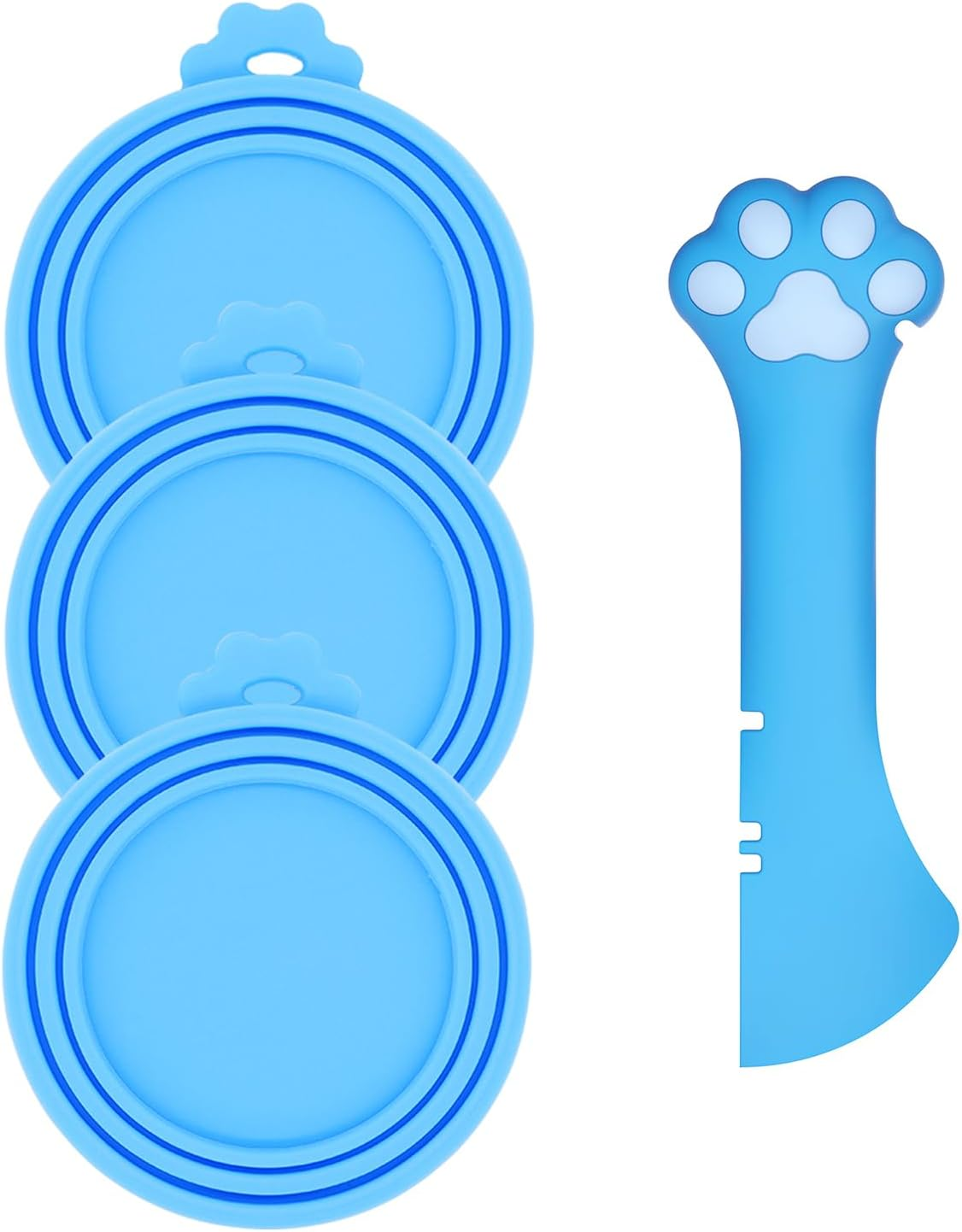 3 Pcs Pet Food Can Lids & Spoon | Cute Paw Shape Opener Spatula | Universal BPA Free Silicone Covers for Dog Cat Cans (Pink)